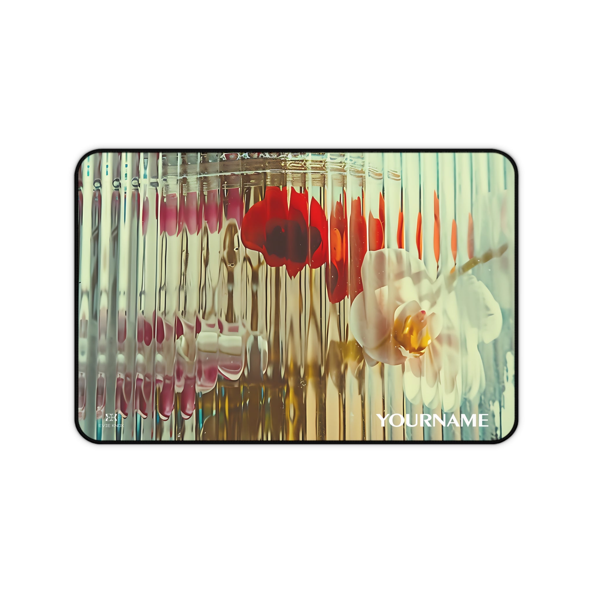 Floral Ripple Desk Mat — Blurred Glass Orchid & Poppy Design