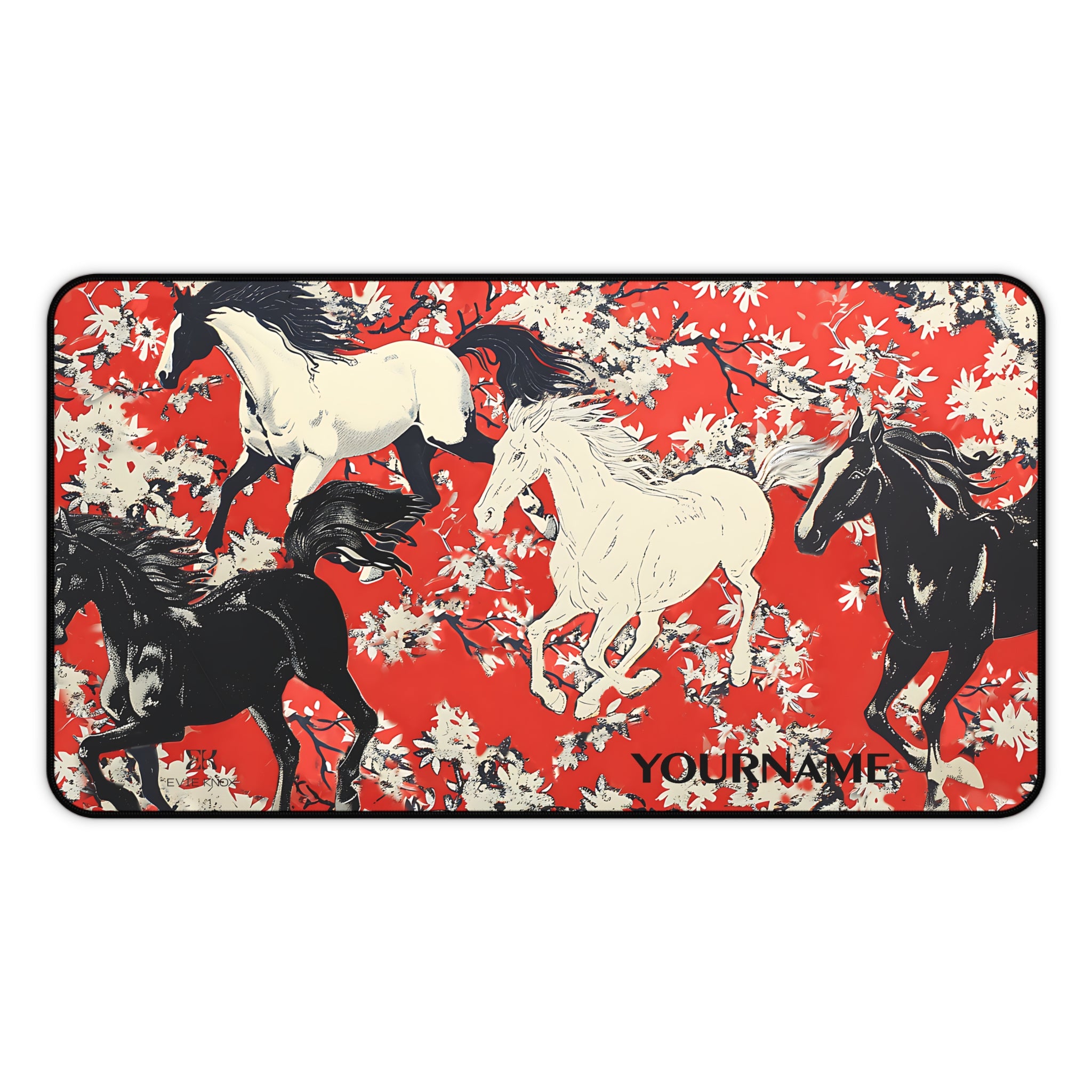 Horse Pattern Desk Mat — Red Floral Equestrian Mouse Pad