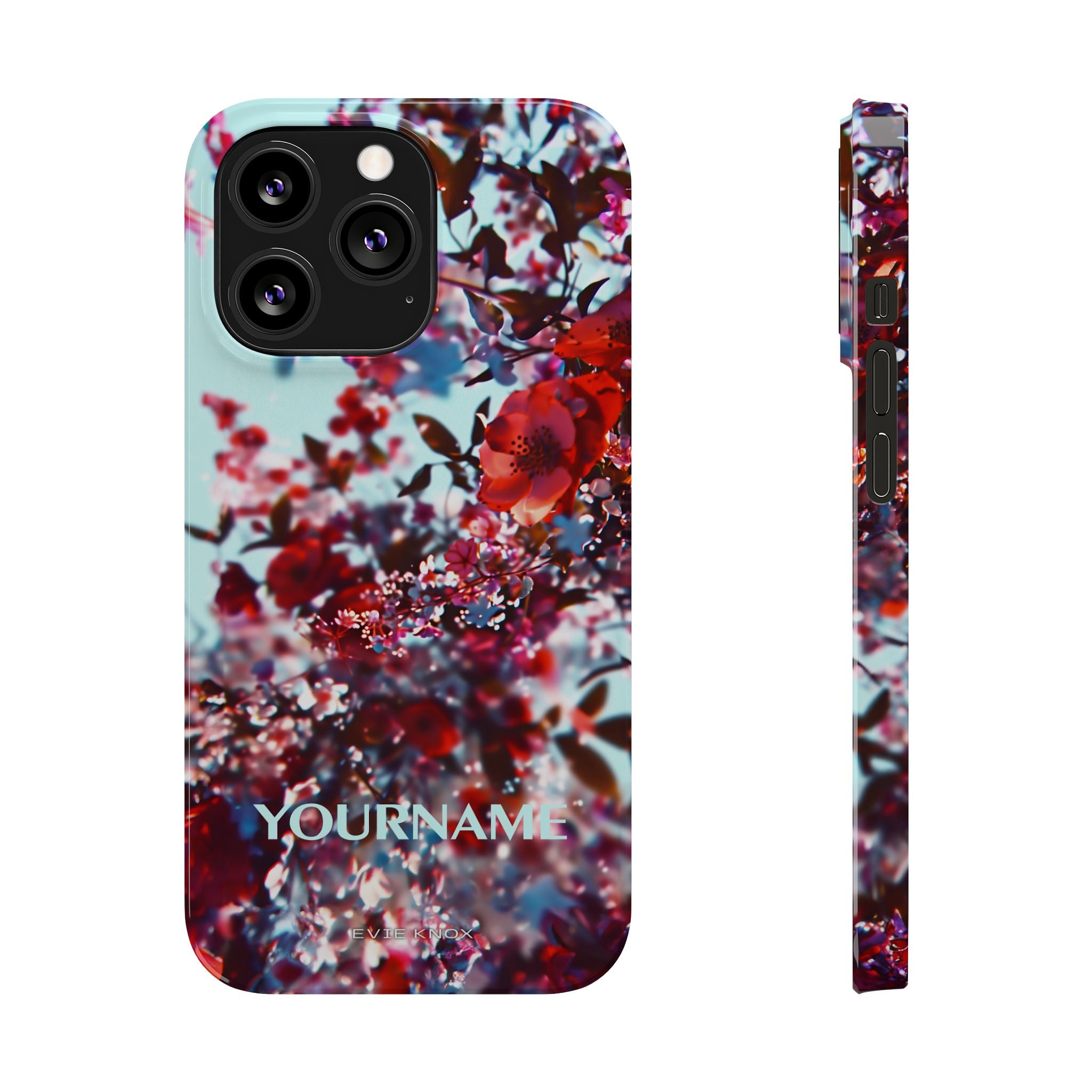Red Cherry Blossom Floral Slim iPhone Case