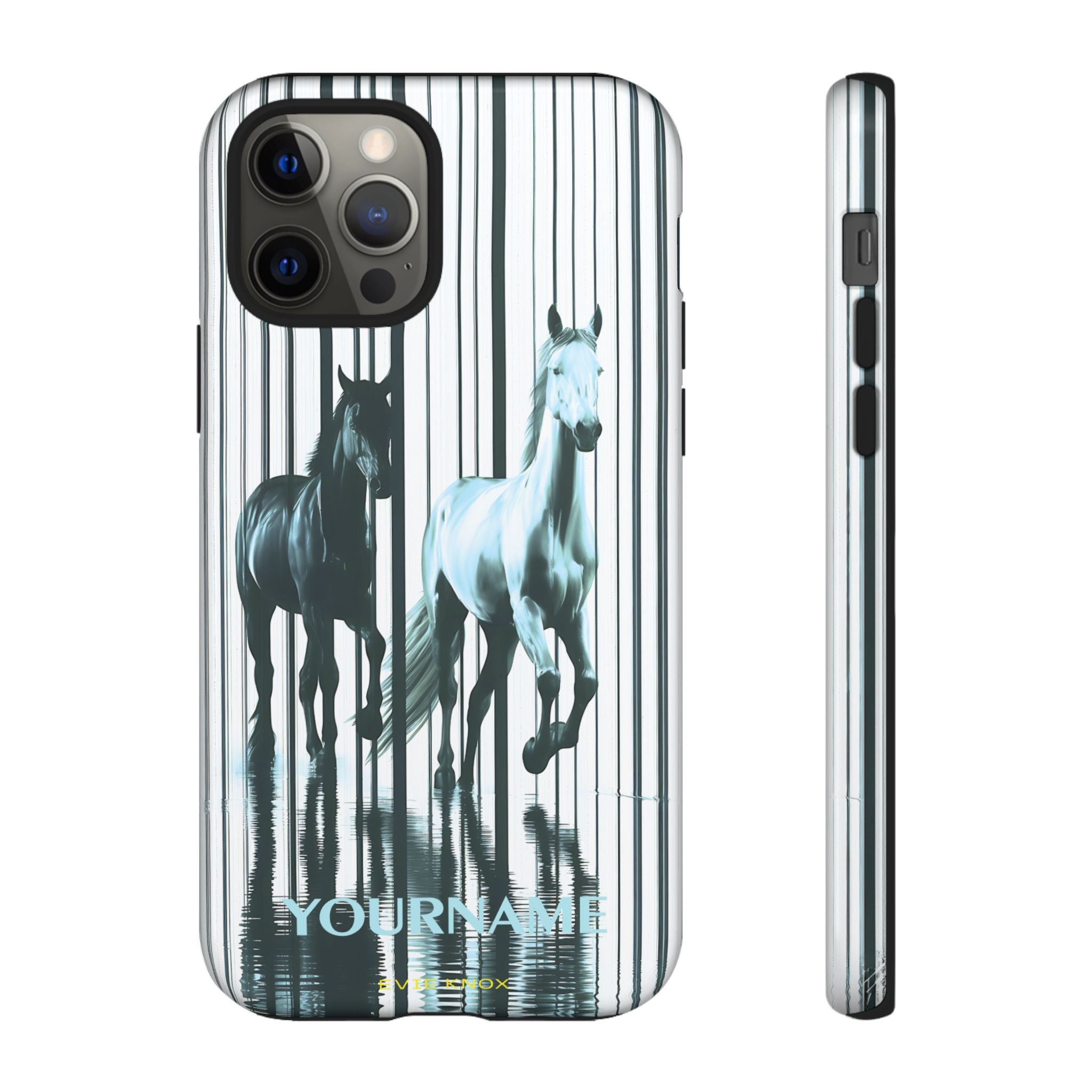 Stallion Mirage Tough iPhone Case – Galloping Horse Black & White Design