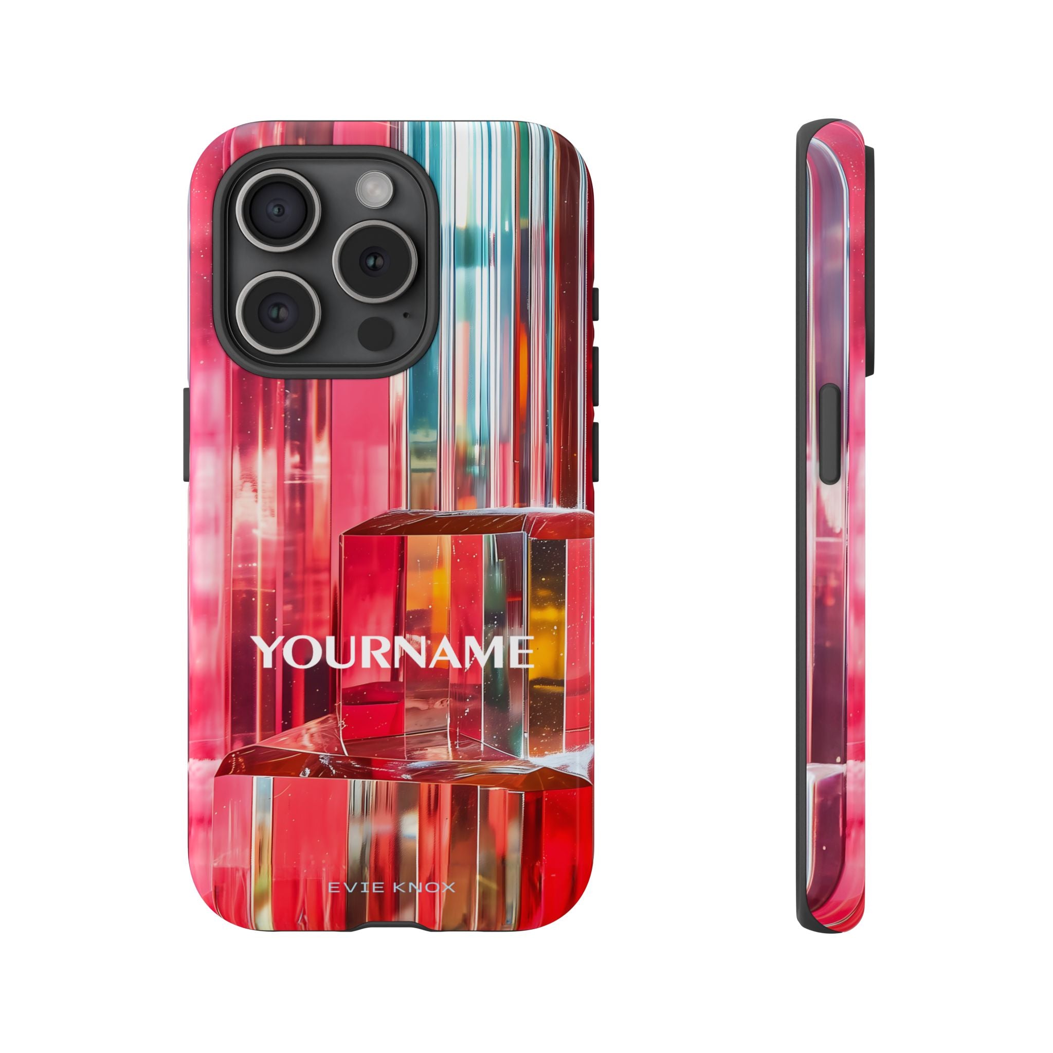 Abstract Prism Tough Phone Case — Red Geometric Crystal Design
