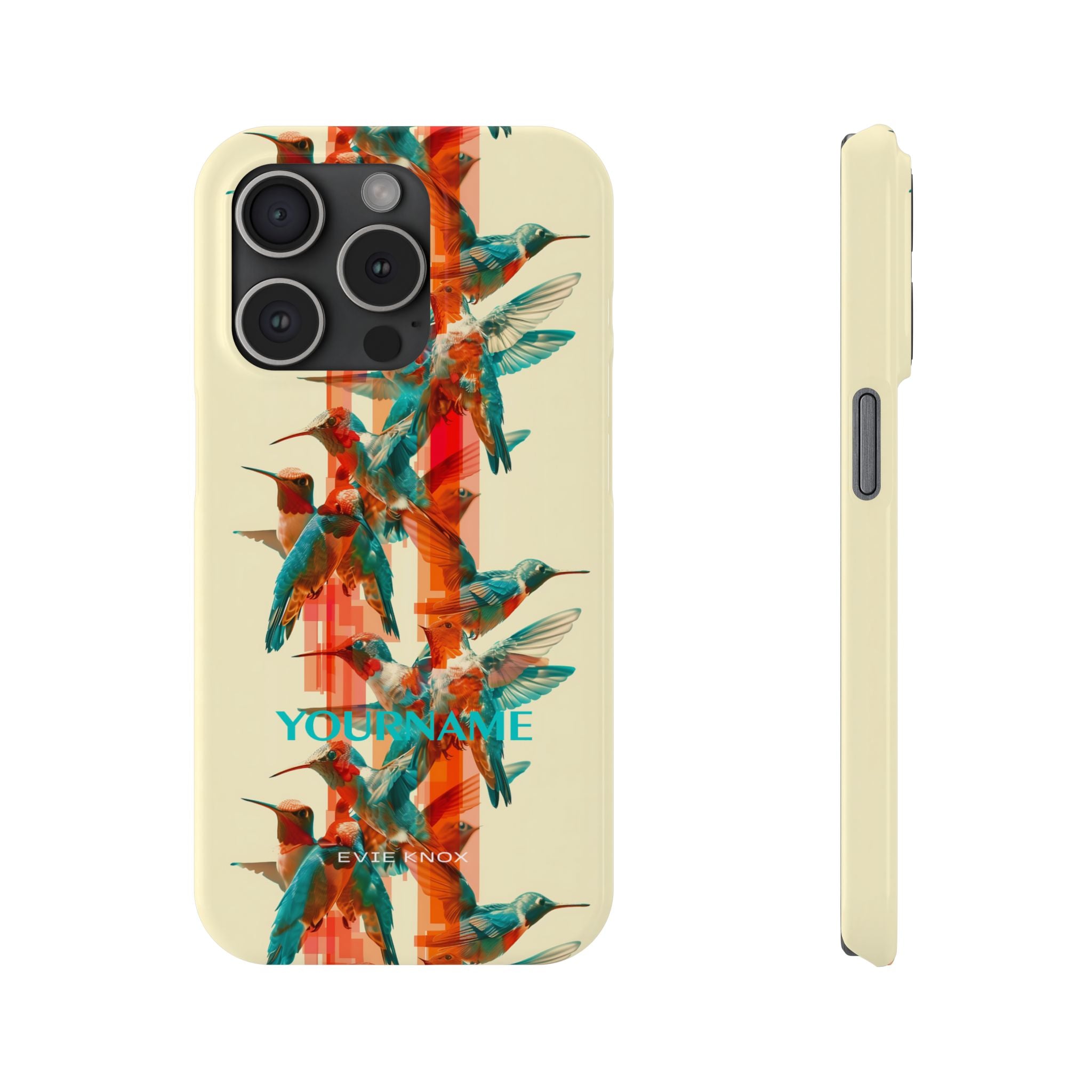 Hummingbird Stripe Slim Phone Case — Retro Teal & Coral Protective Cover