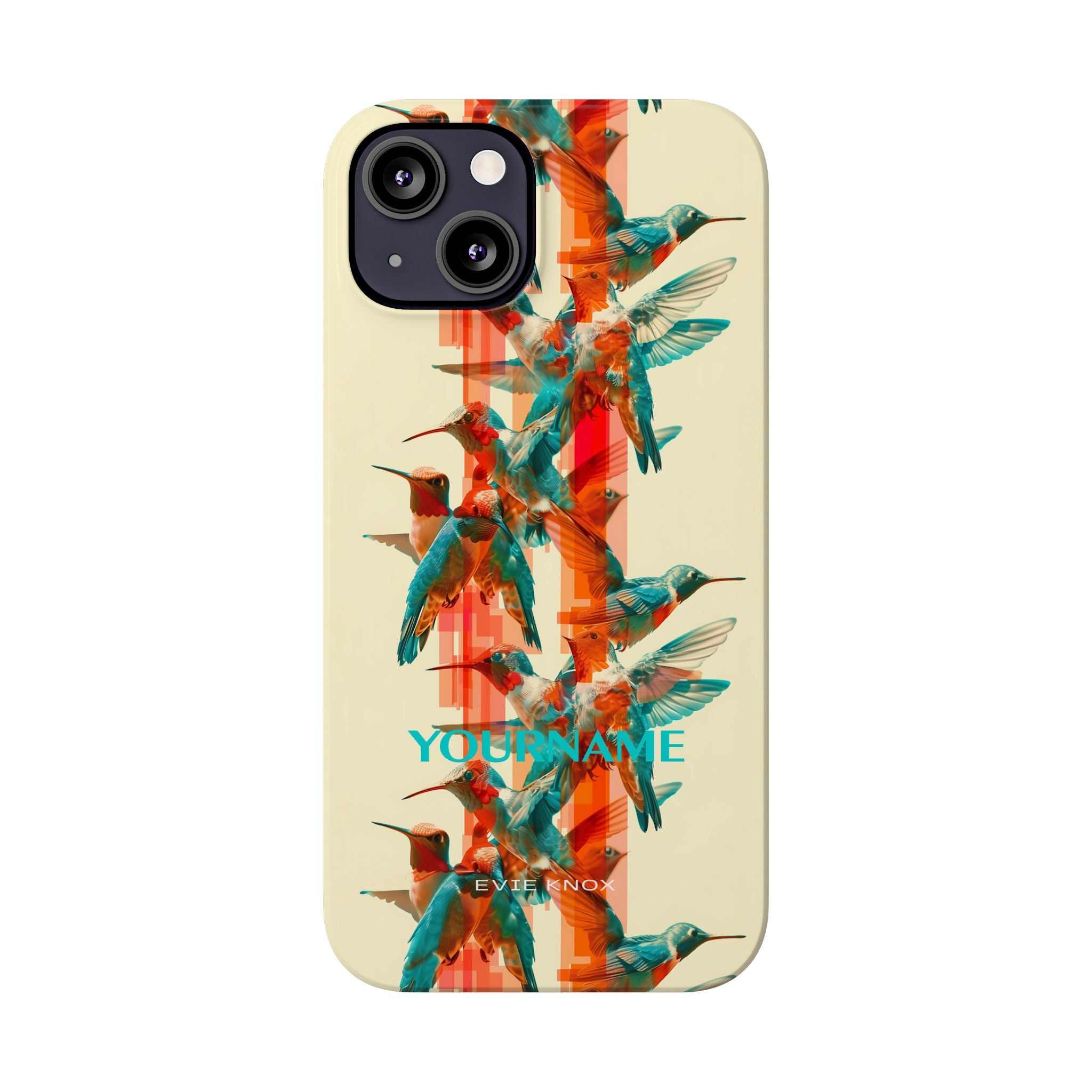 Hummingbird Stripe Slim Phone Case — Retro Teal & Coral Protective Cover