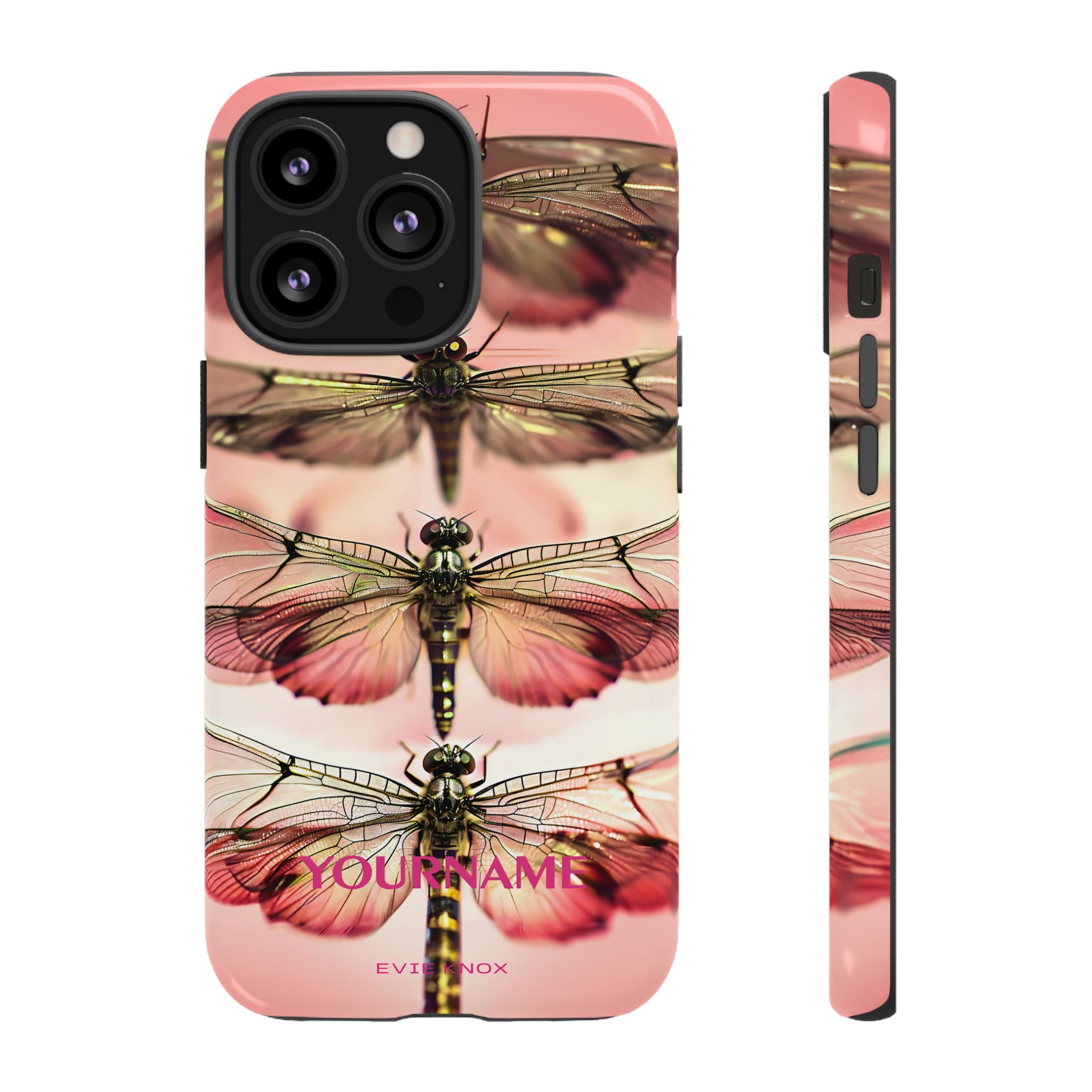Dragonfly Array Tough Phone Case — Pink Floral Insect Art Protective Cover