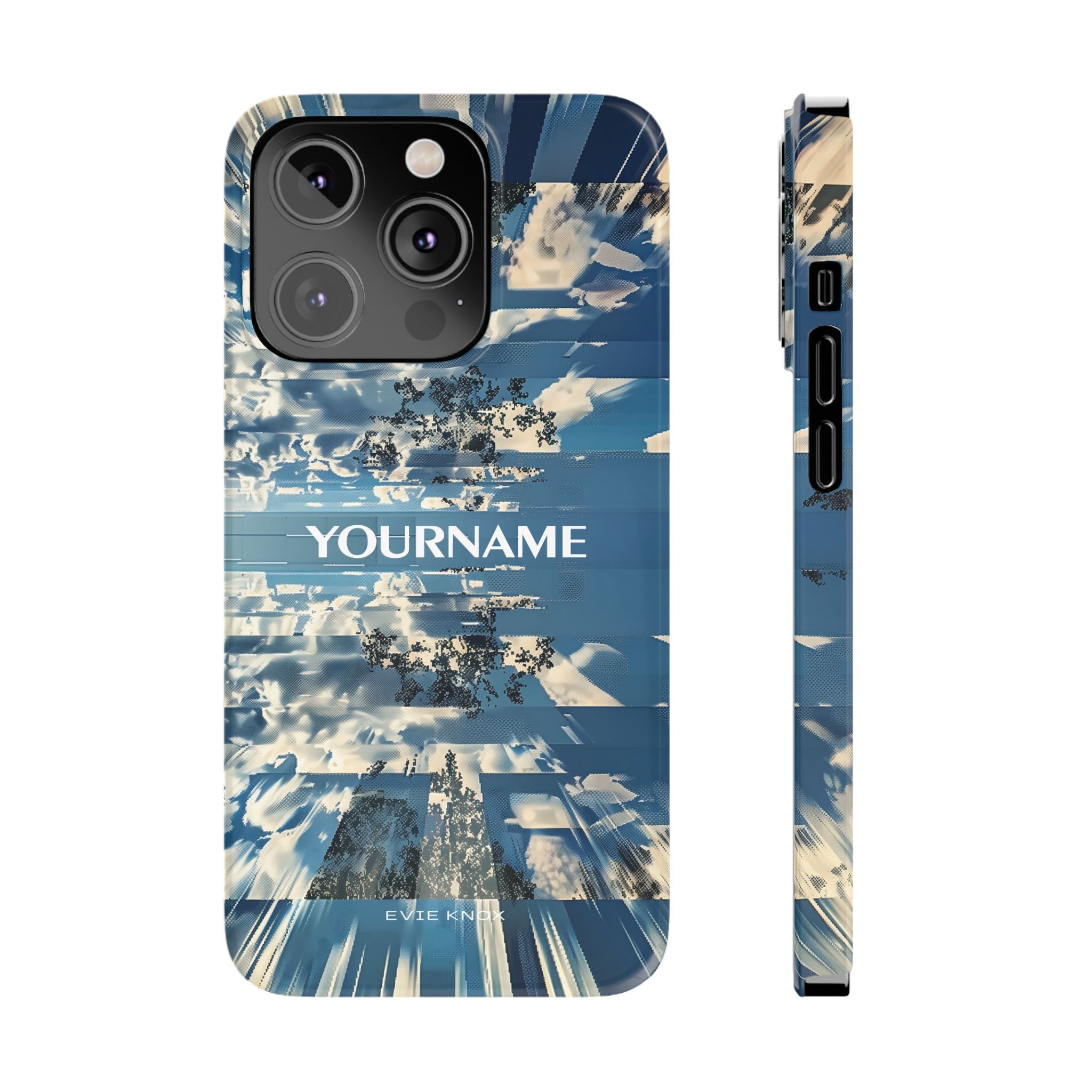 Abstract Prismatic Blue Sky Slim Phone Case — Glitch Cloudscape Design