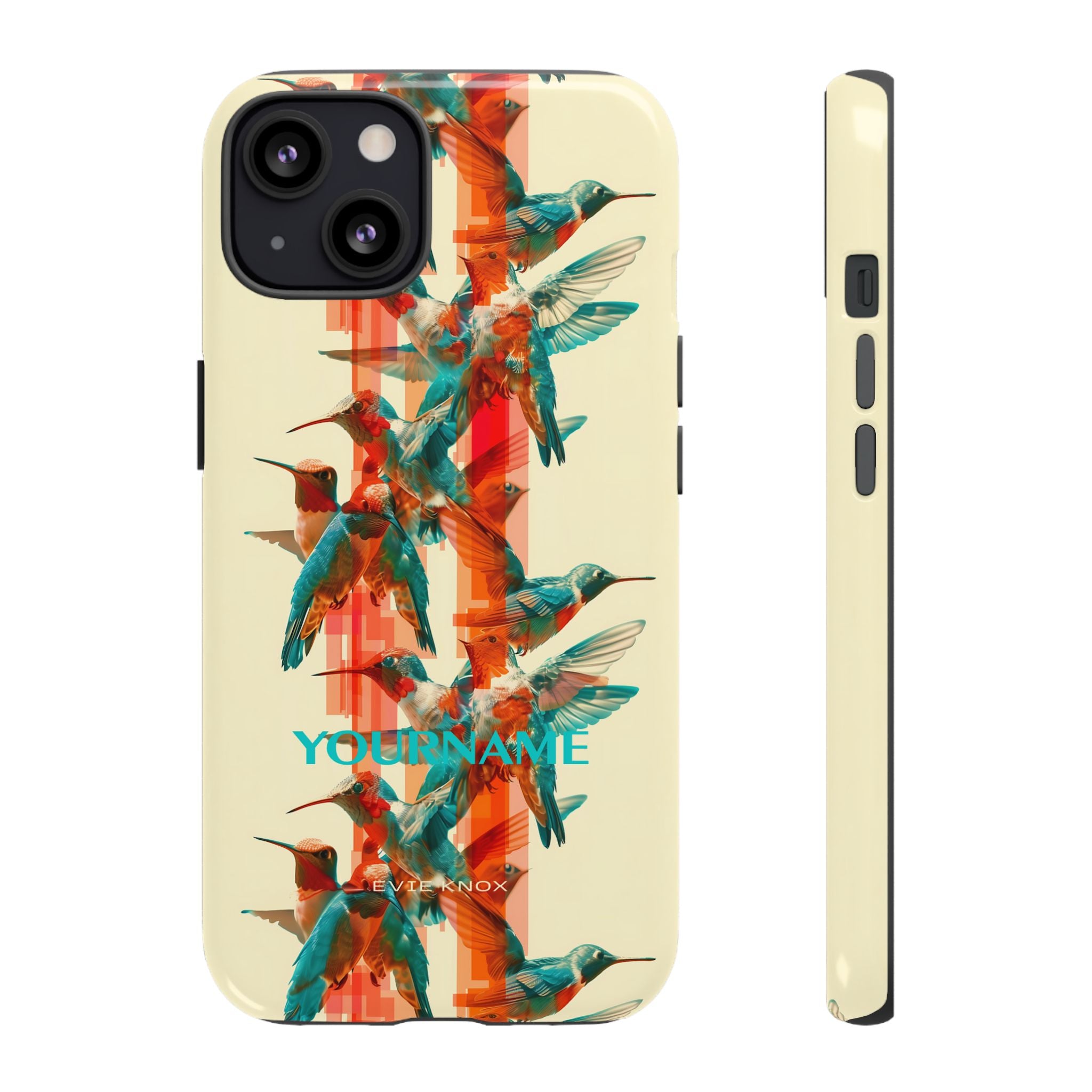 Hummingbird Stripe Tough Phone Case — Retro Teal & Coral Protective Cover