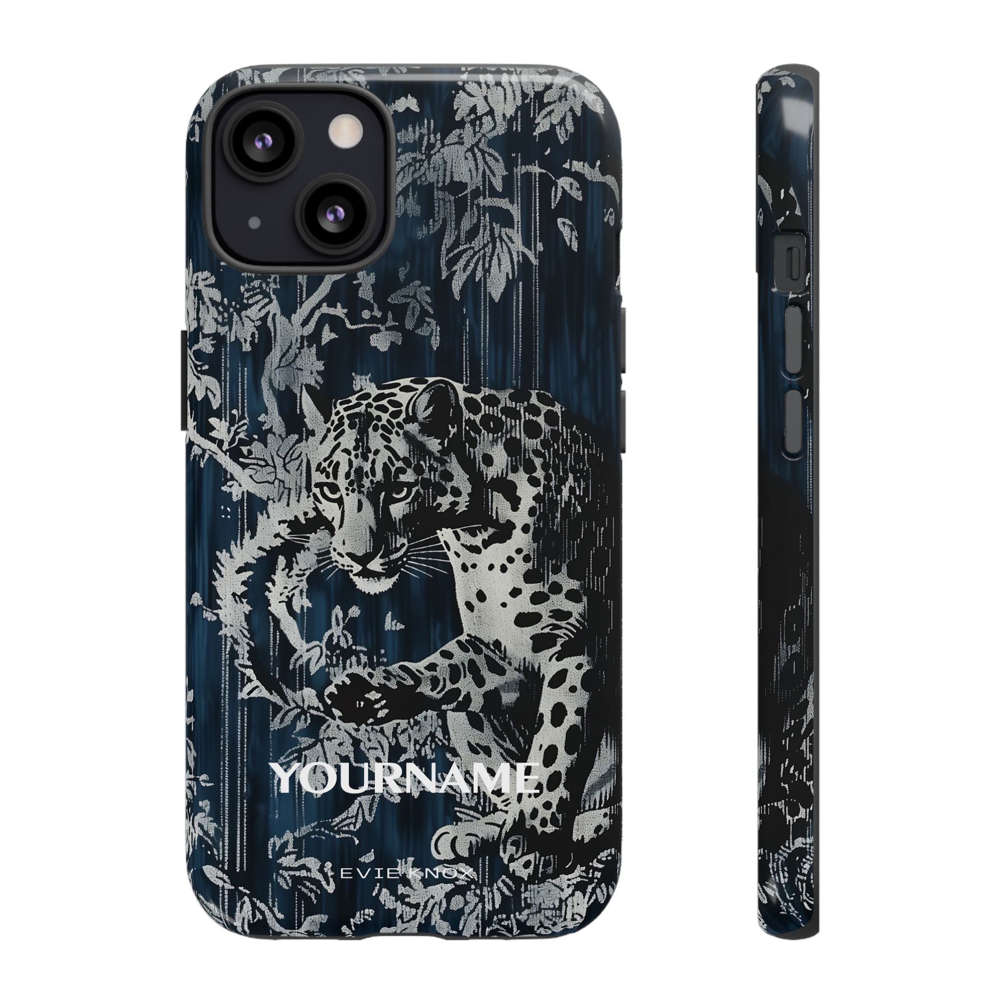 Indigo Leopard Phone Case — Tough Dark Floral iPhone Cover