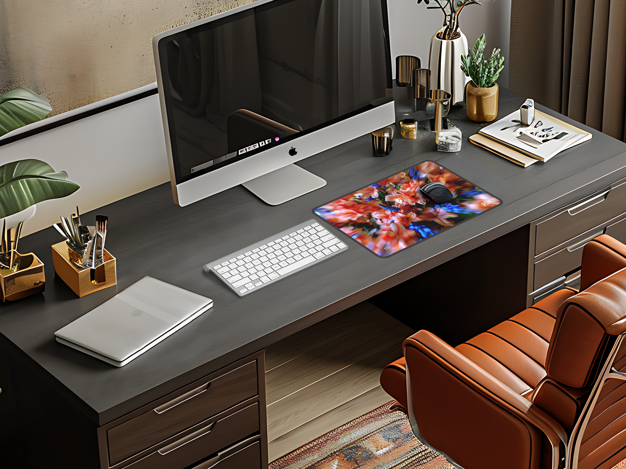 Vibrant Lily Bloom Desk Mat — Zoom Focus Floral Mouse Pad