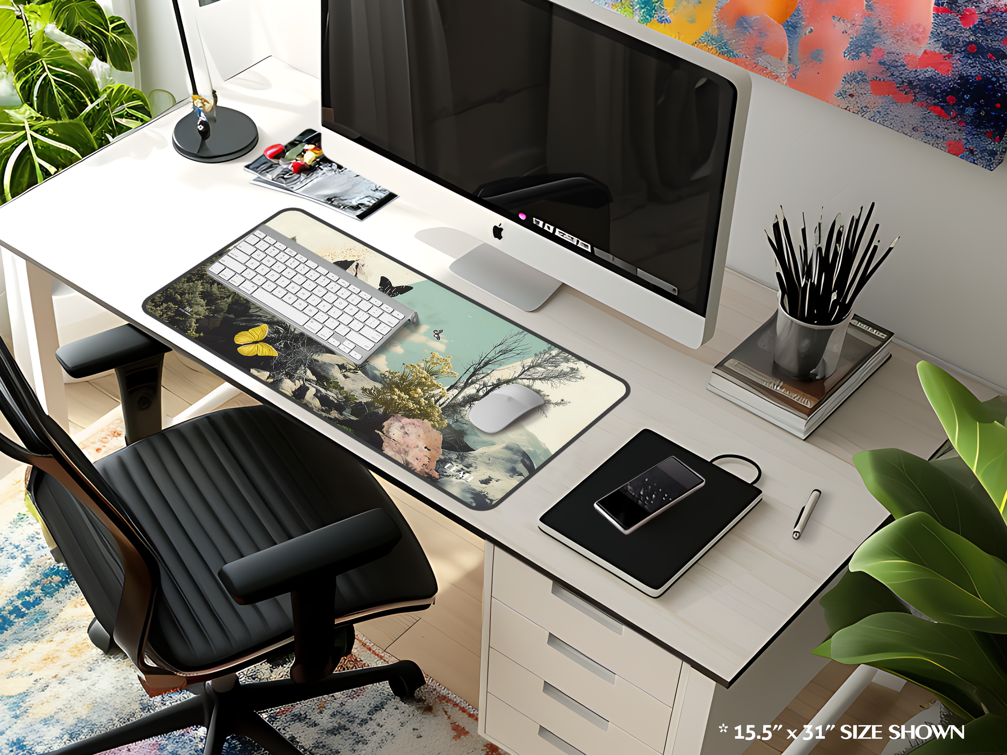 Butterfly Meadow Desk Mat — Personalized Nature Landscape Mousepad