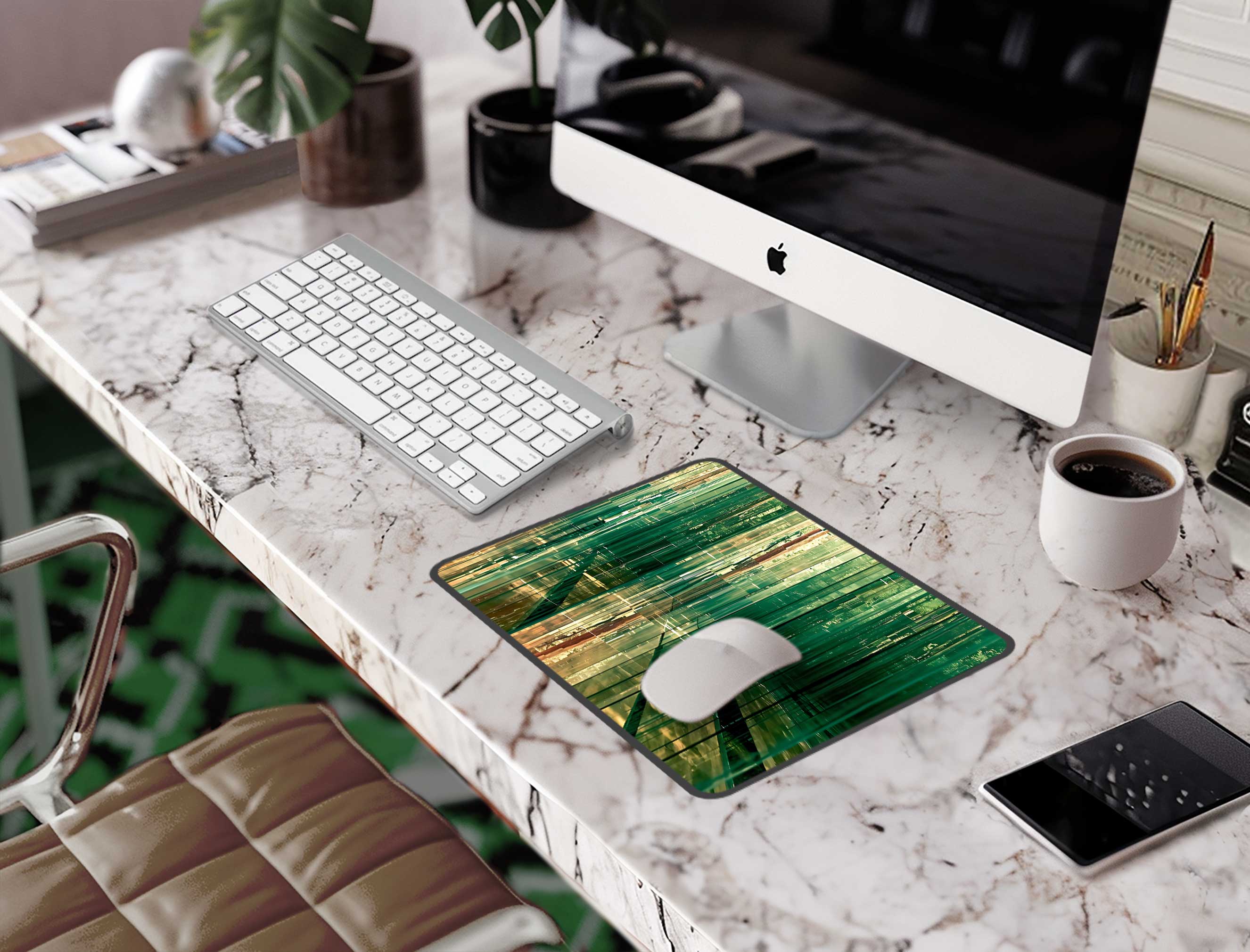 Abstract Striped Green Forest Desk Mat — Personalizable Mouse Pad