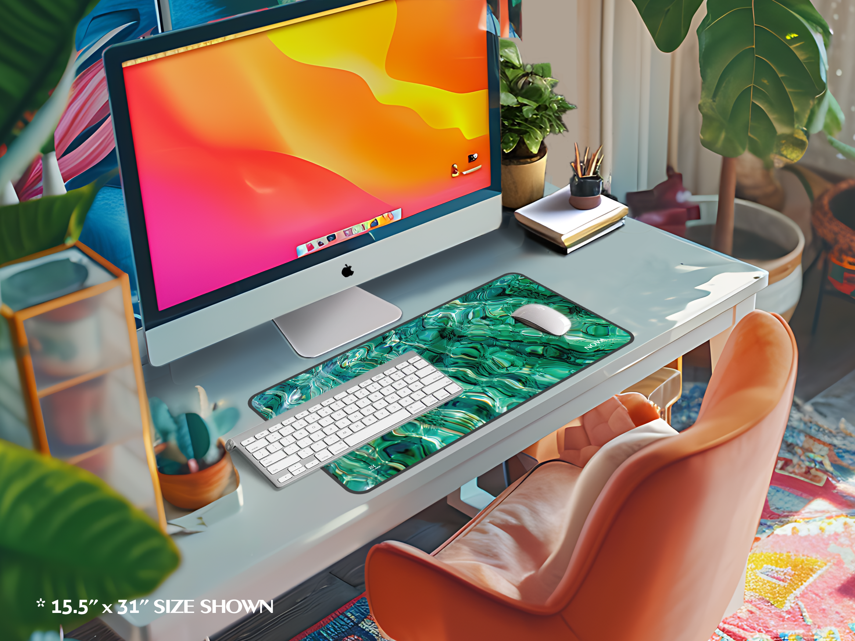 Aqua Ripple Desk Mat — Personalized Green Water Pattern Mouse Pad