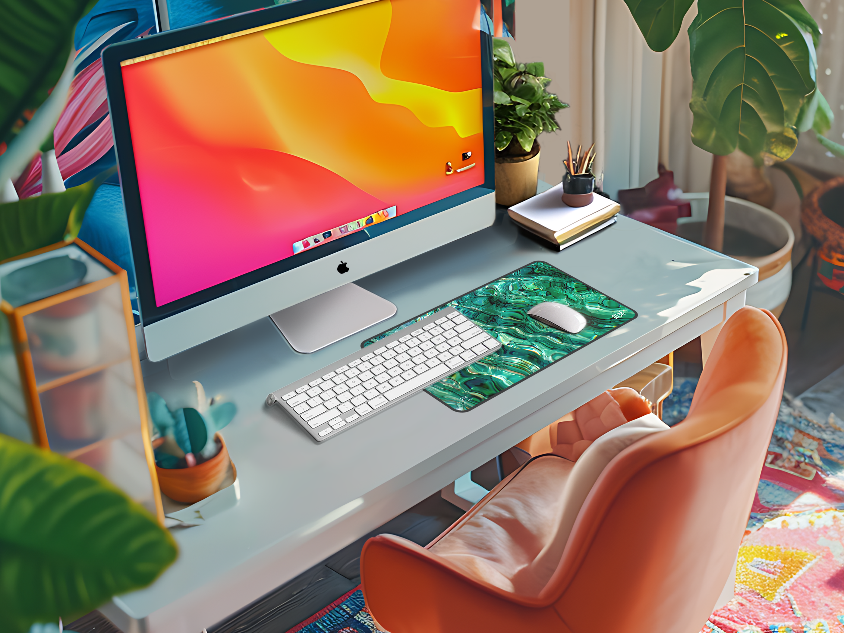 Aqua Ripple Desk Mat — Personalized Green Water Pattern Mouse Pad