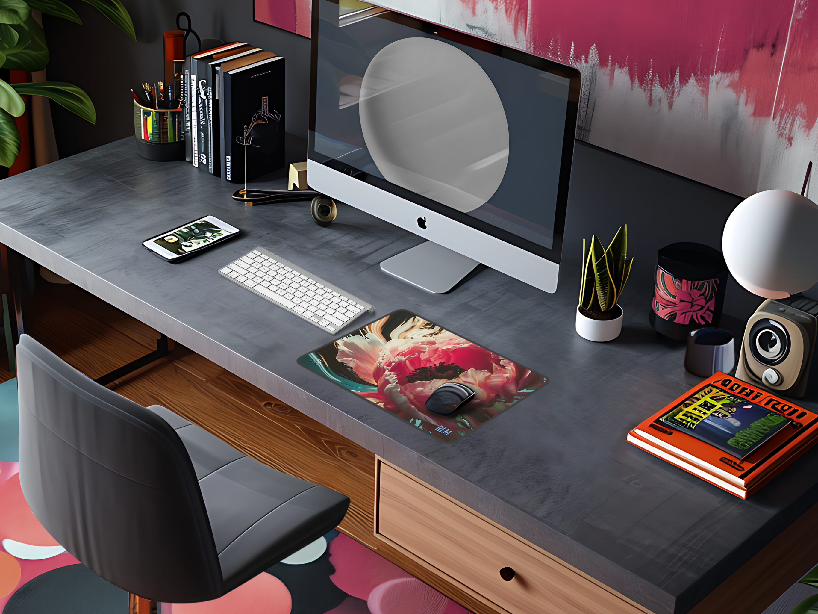 Floral Bloom Desk Mat — Personalizable Pink Peony Mouse Pad