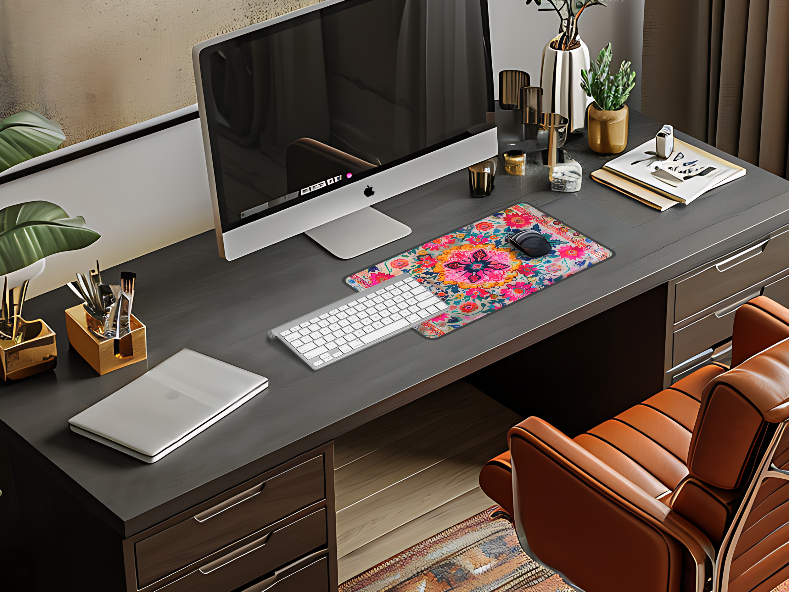 Magic Carpet Floral Desk Mat — Vibrant Boho Mouse Pad for Home Office