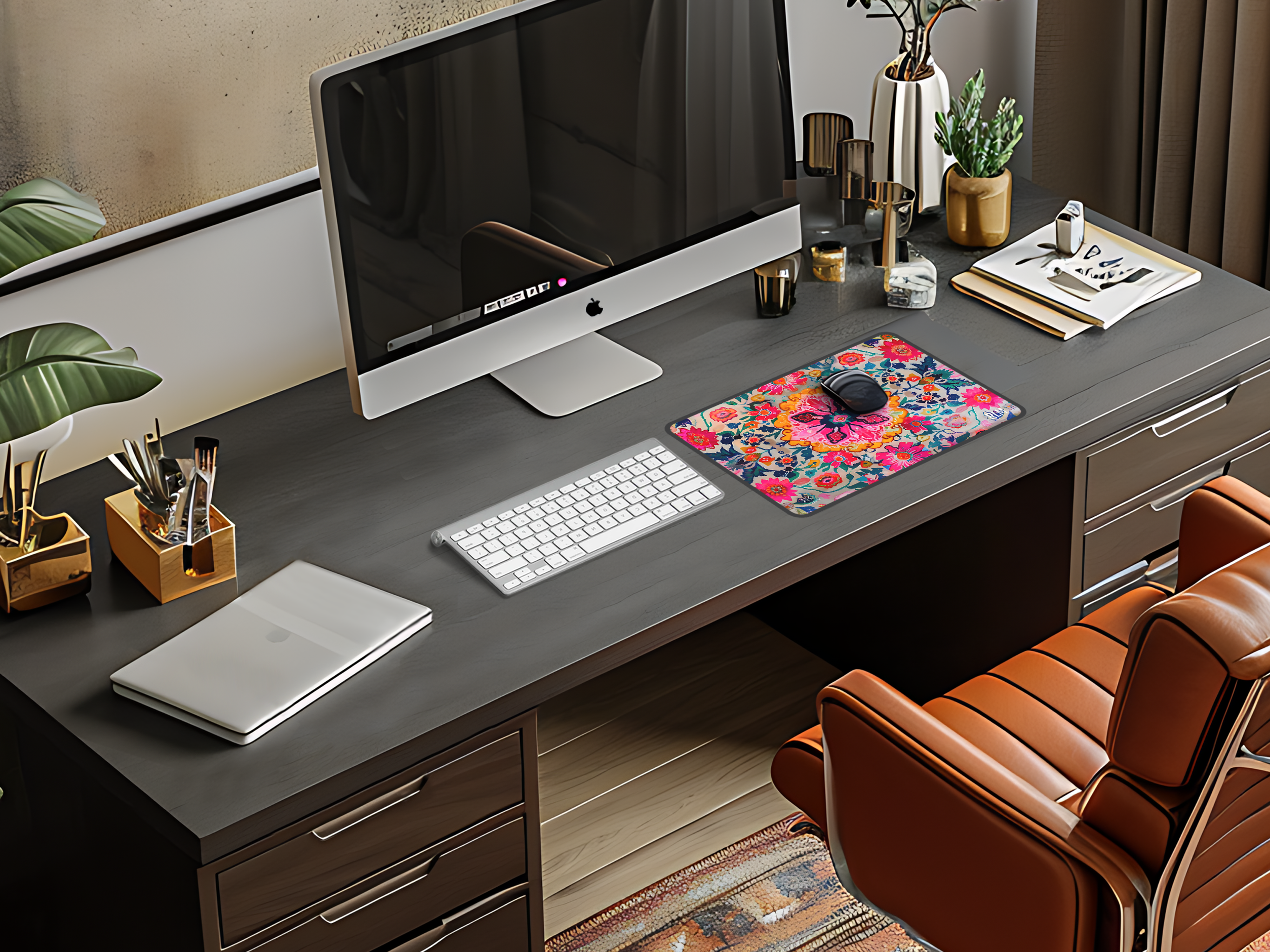 Magic Carpet Floral Desk Mat — Vibrant Boho Mouse Pad for Home Office
