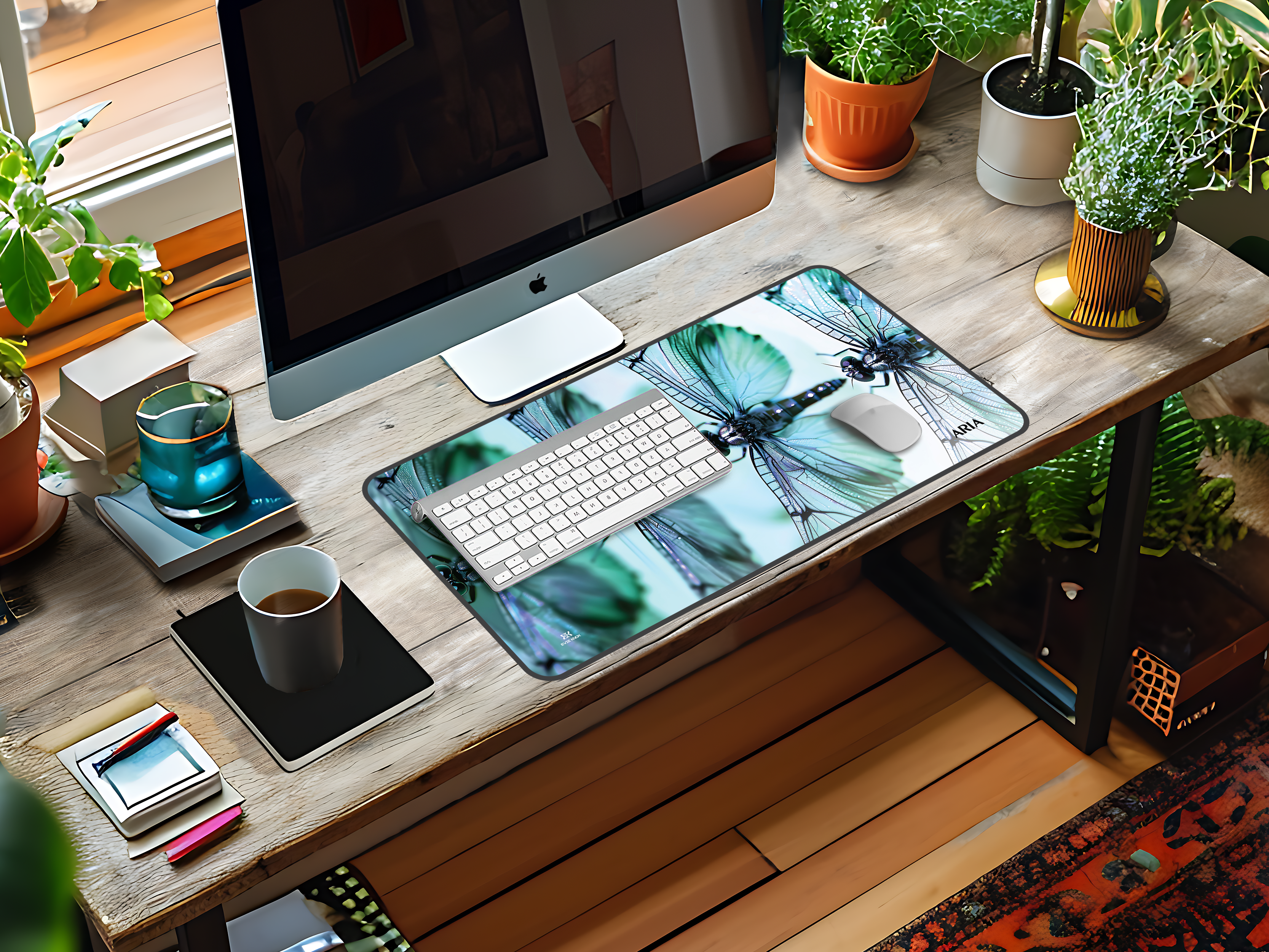 Cool Dragonfly Desk Mat — Teal Insect Art Mouse Pad for Home Office