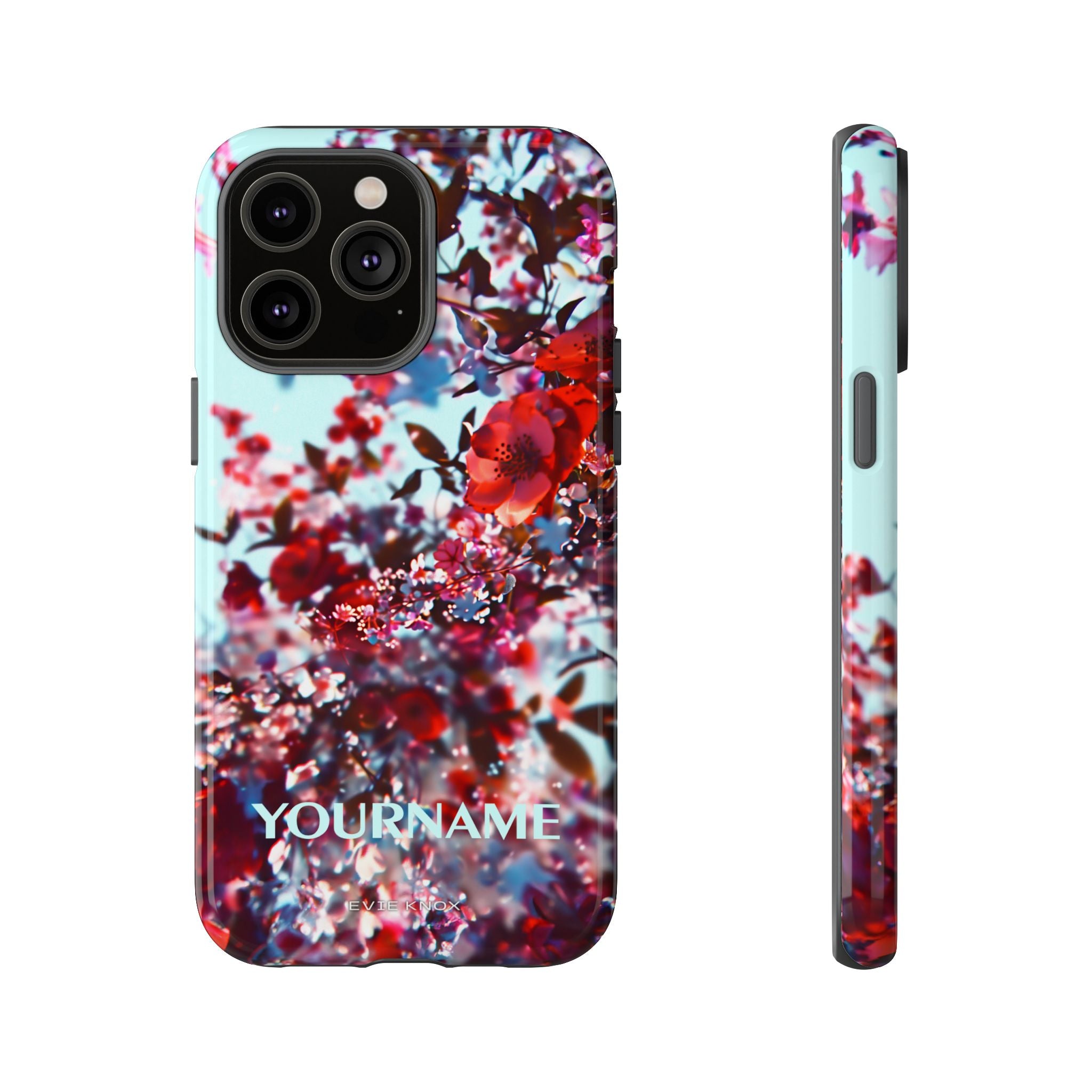 Red Cherry Blossom Floral Tough iPhone Case — Customizable Protective Cover