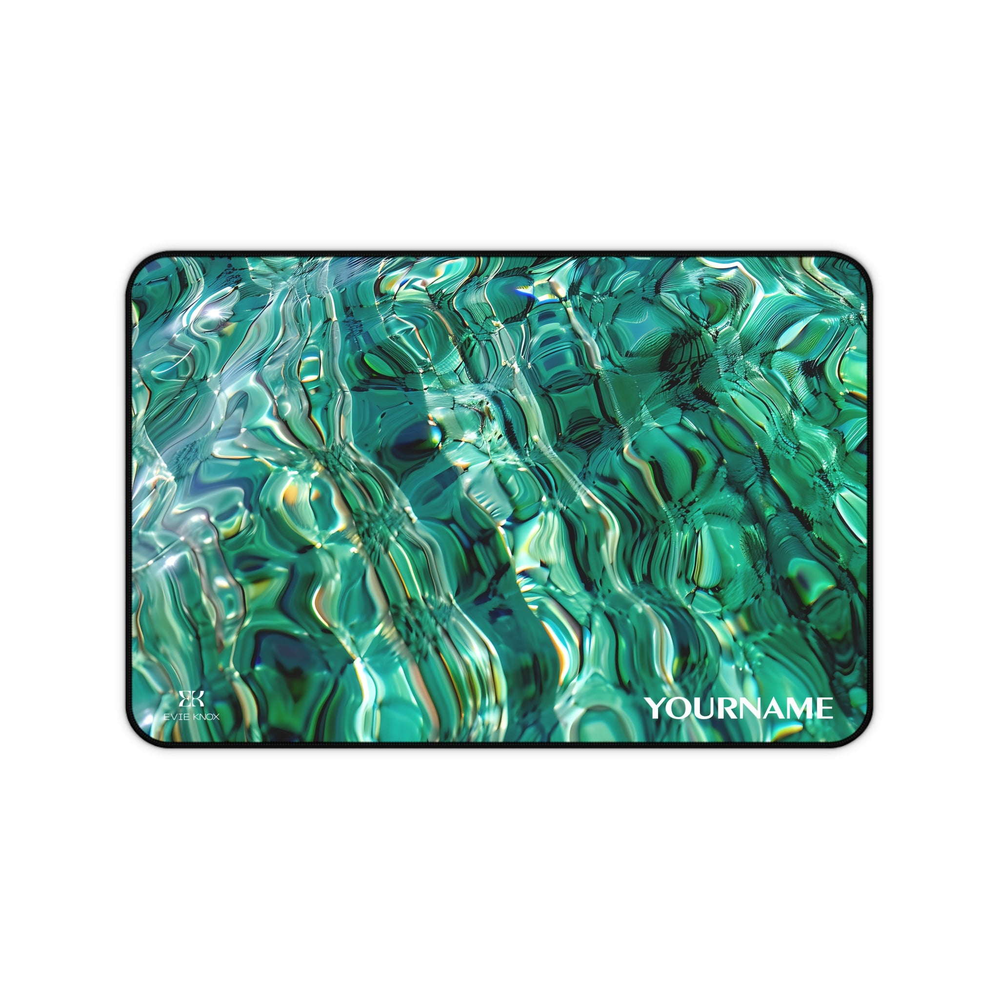Aqua Ripple Desk Mat — Personalized Green Water Pattern Mouse Pad