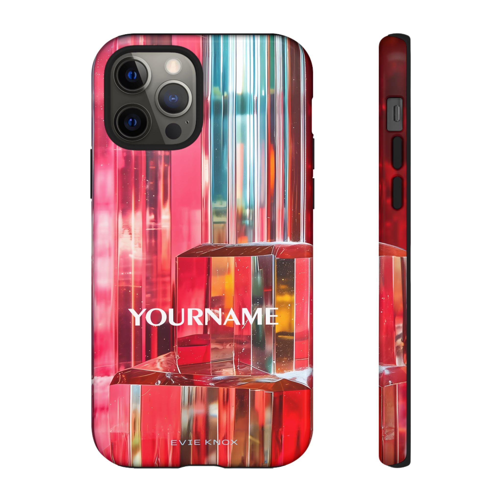 Abstract Prism Tough Phone Case — Red Geometric Crystal Design