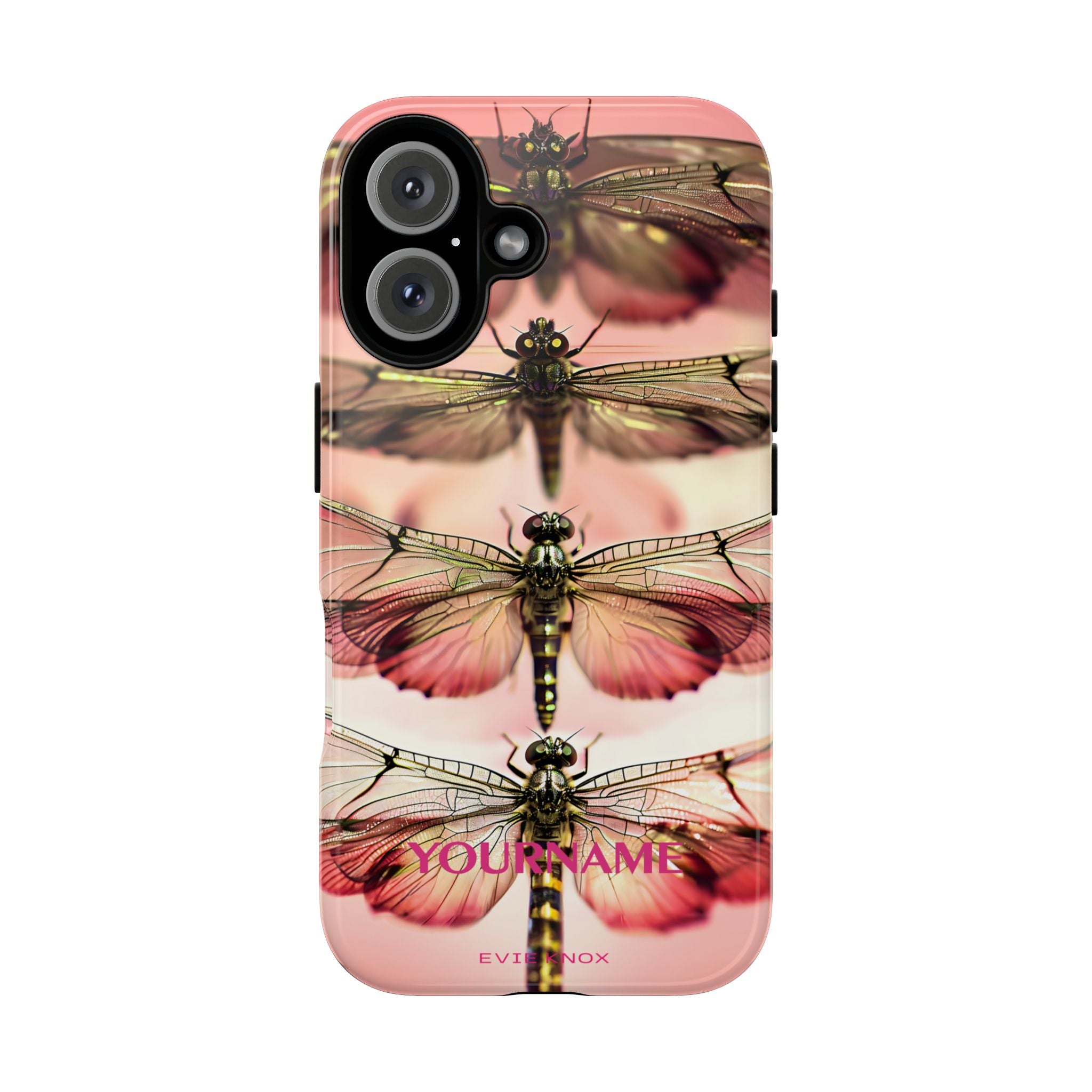 Dragonfly Array Tough Phone Case — Pink Floral Insect Art Protective Cover
