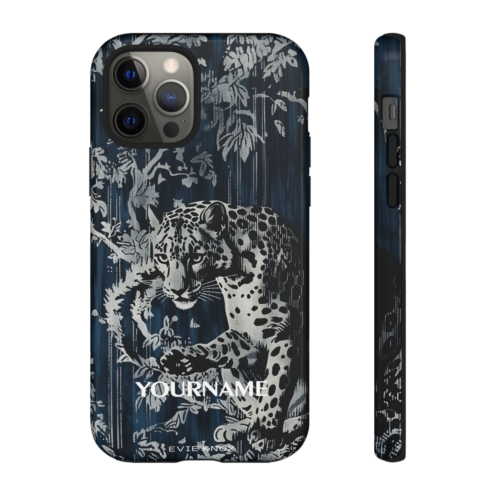 Indigo Leopard Phone Case — Tough Dark Floral iPhone Cover