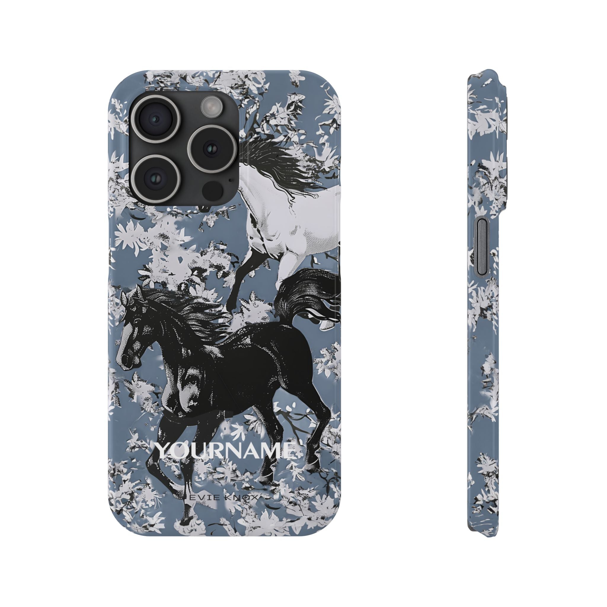 Horses on Dusty Blue Floral Pattern Slim Phone Case - Personalizable iPhone Case