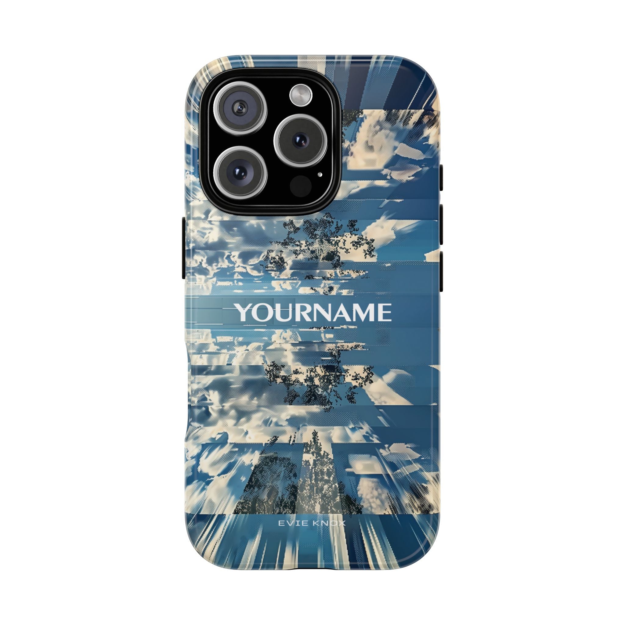 Abstract Prismatic Blue Sky Tough Phone Case — Glitch Cloudscape Design