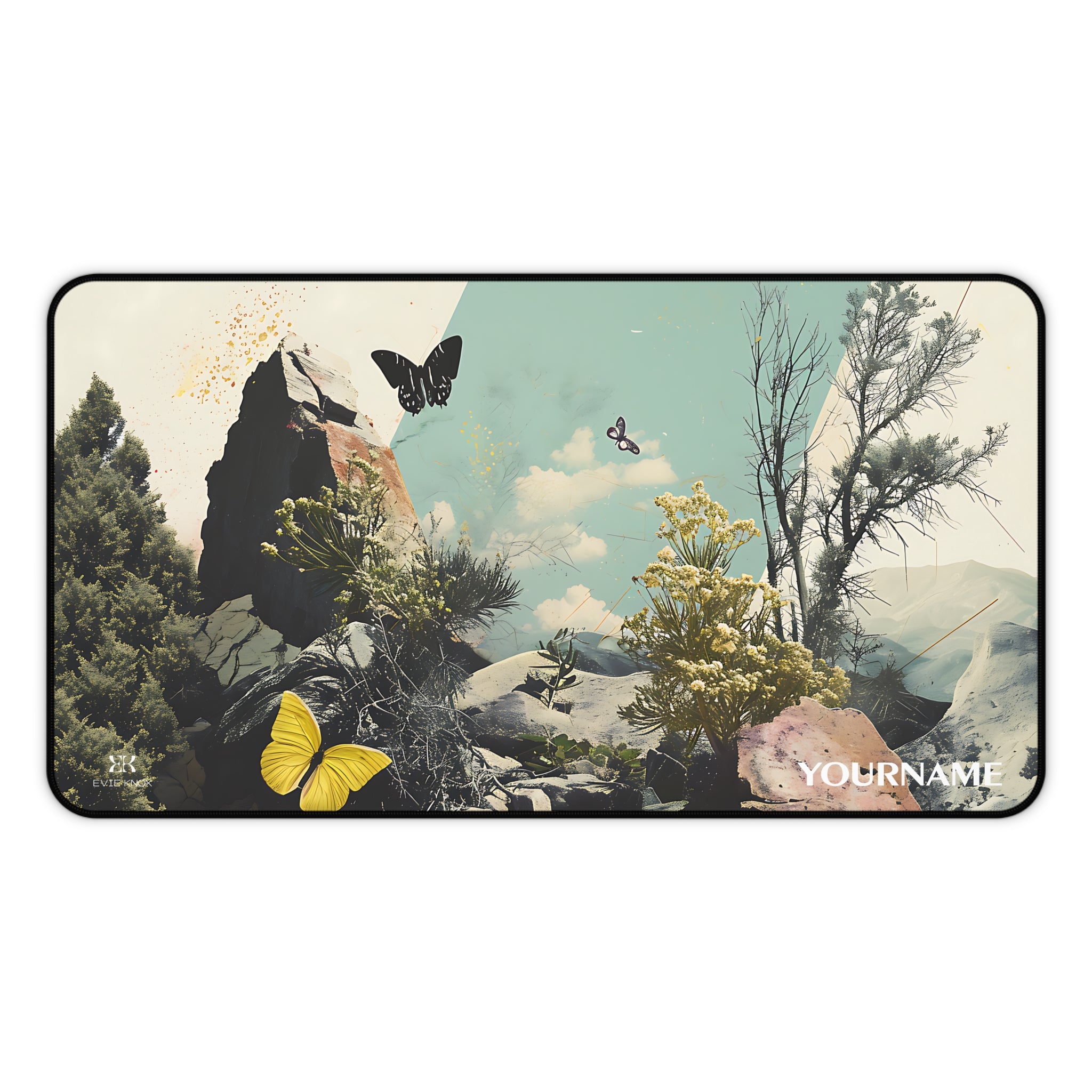 Butterfly Meadow Desk Mat — Personalized Nature Landscape Mousepad