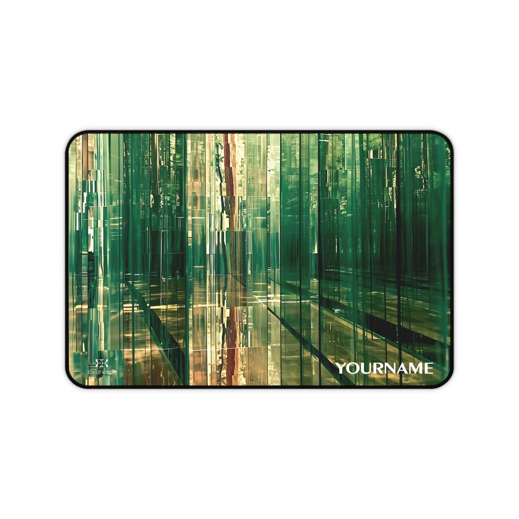Abstract Striped Green Forest Desk Mat — Personalizable Mouse Pad