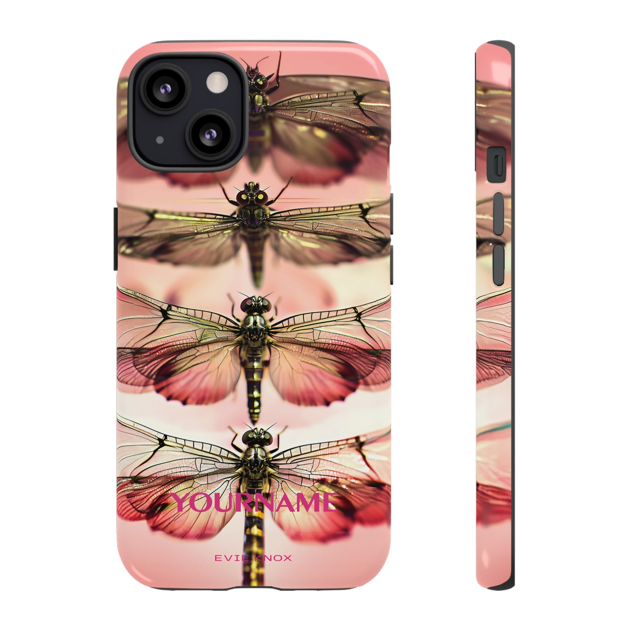Dragonfly Array Tough Phone Case — Pink Floral Insect Art Protective Cover