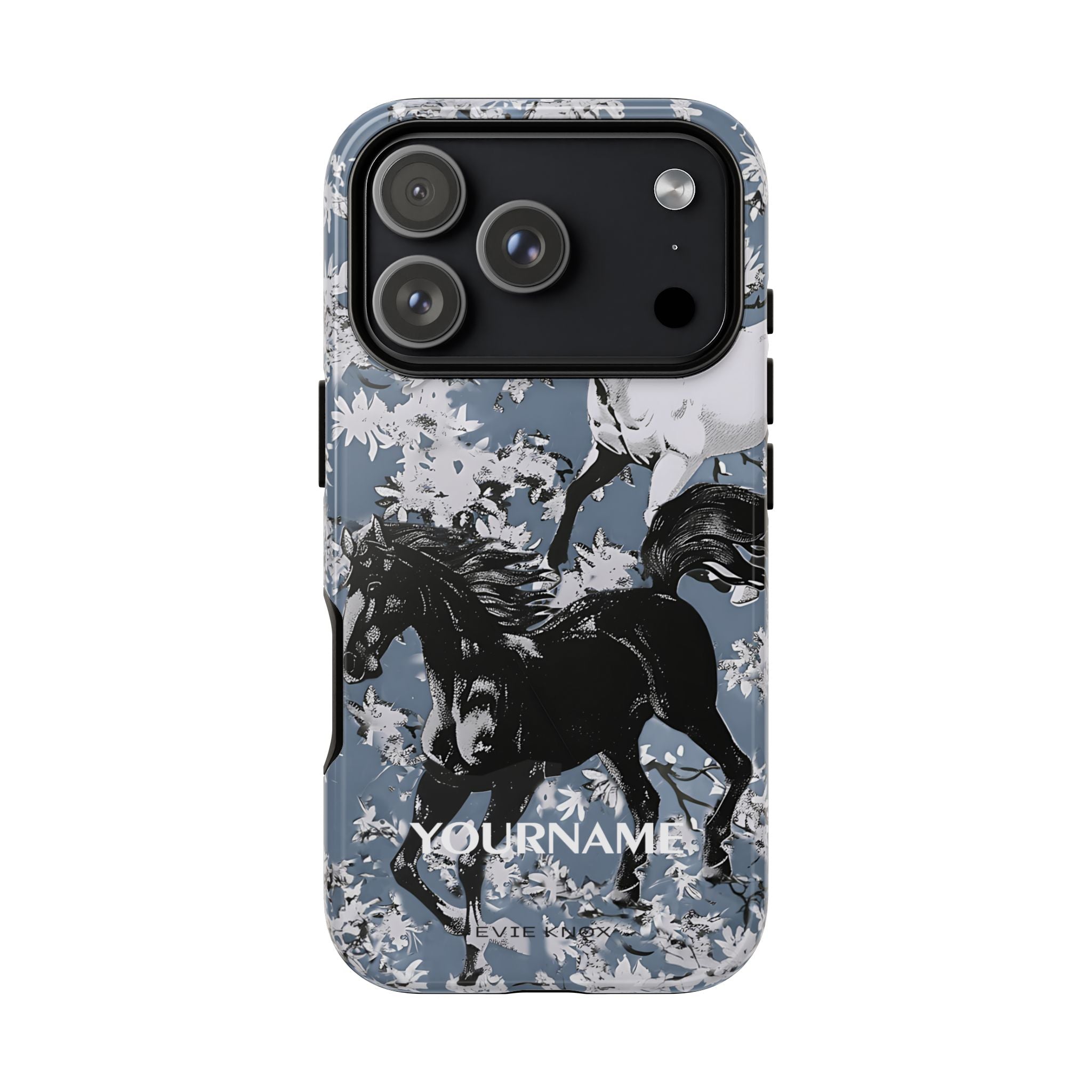 Horses on Dusty Blue Floral Pattern Tough Phone Case - Personalizable iPhone Case