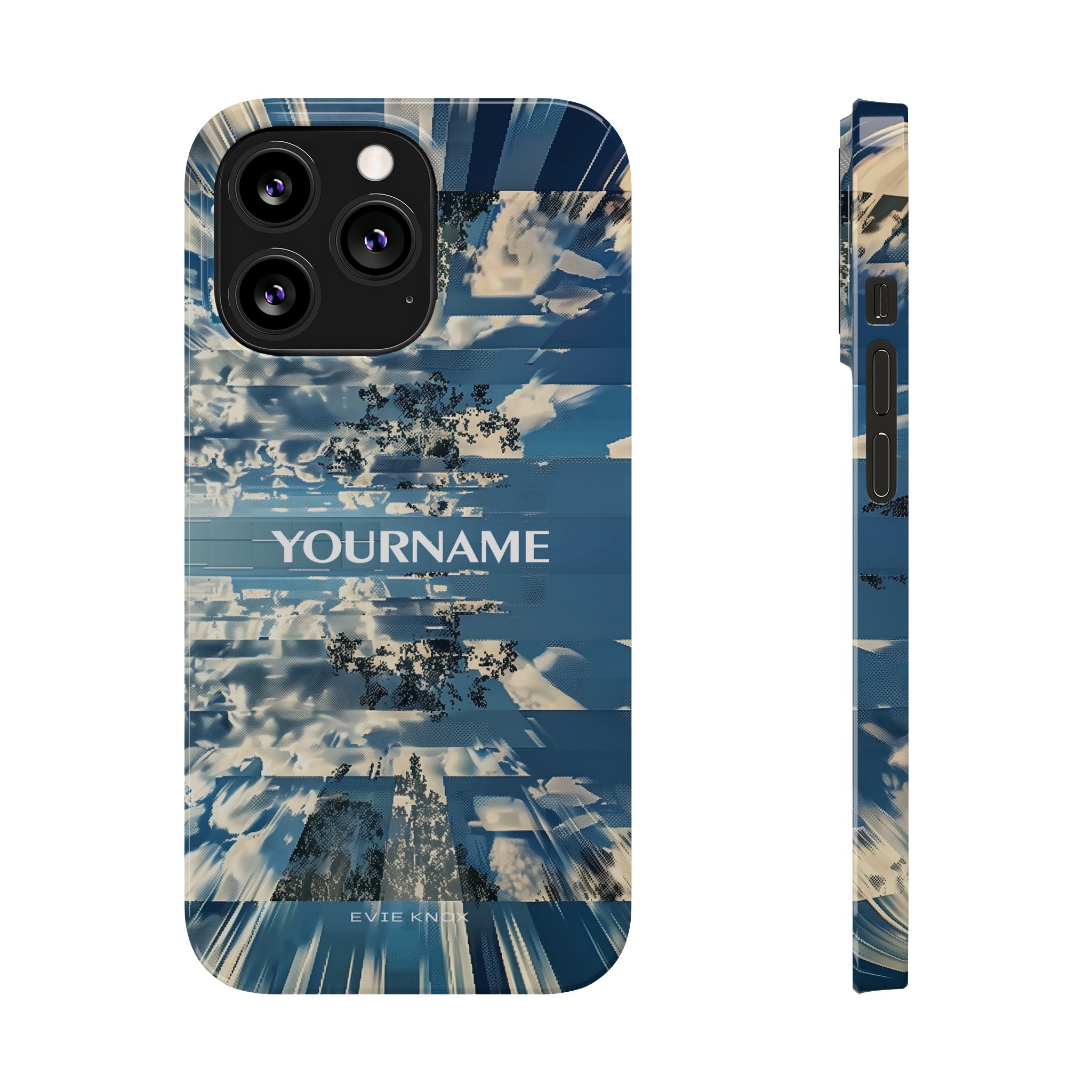 Abstract Prismatic Blue Sky Slim Phone Case — Glitch Cloudscape Design