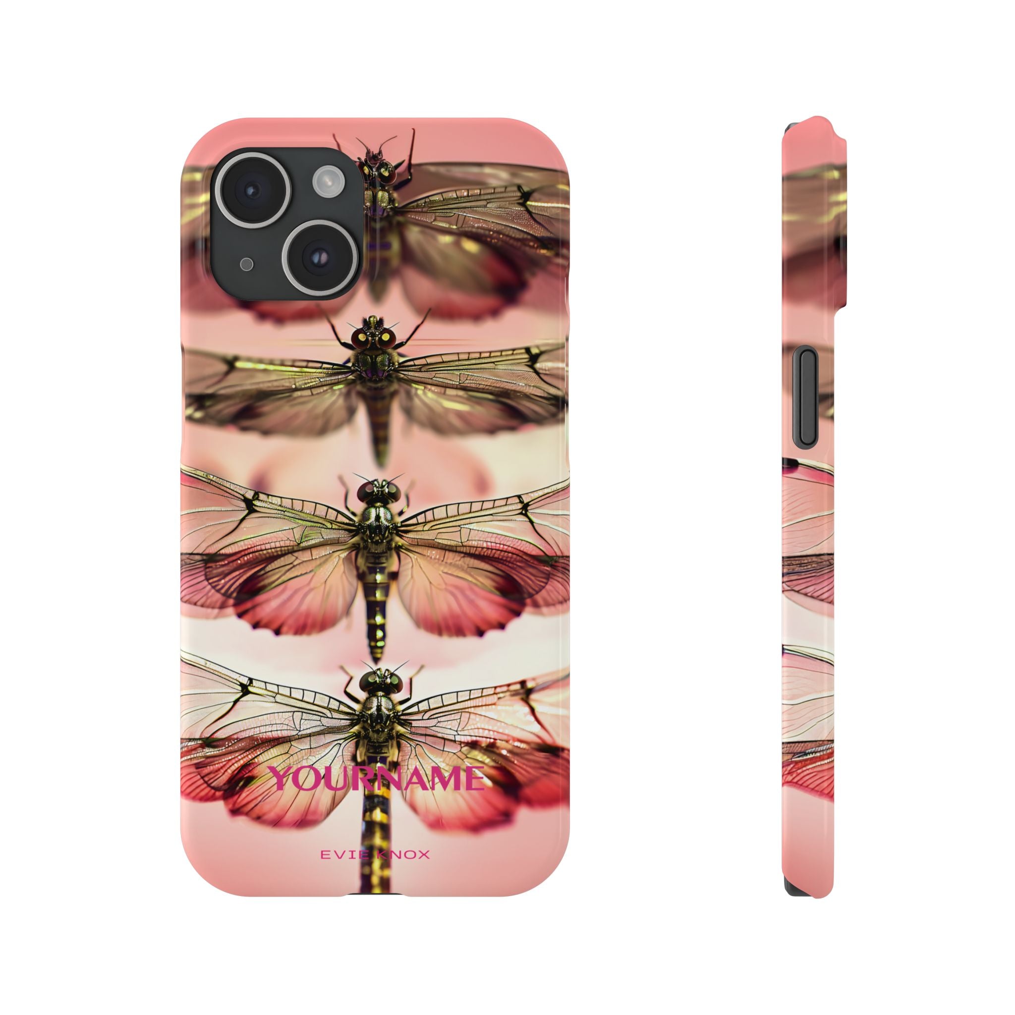 Dragonfly Array Slim Phone Case — Pink Floral Insect Art Protective Cover