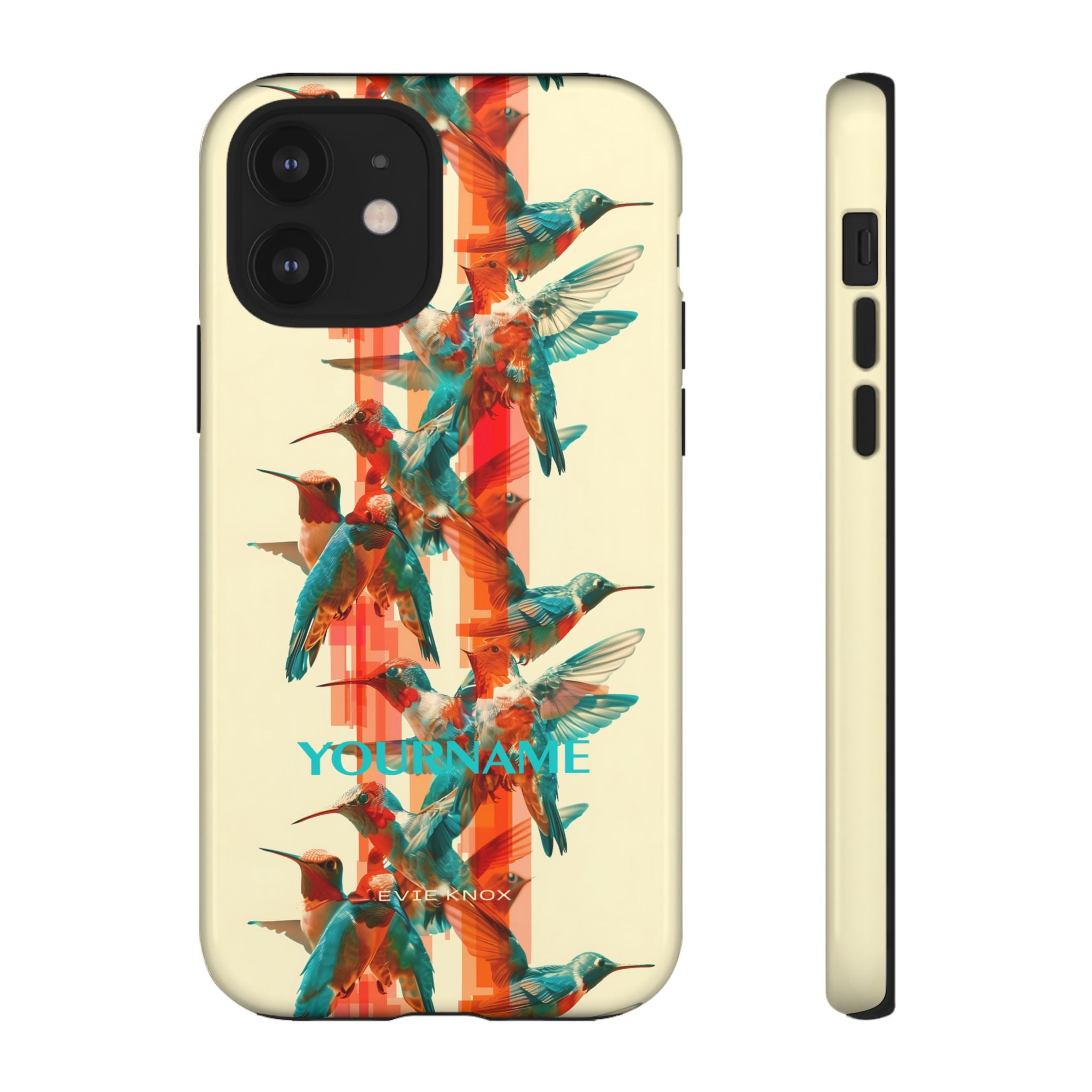 Hummingbird Stripe Tough Phone Case — Retro Teal & Coral Protective Cover