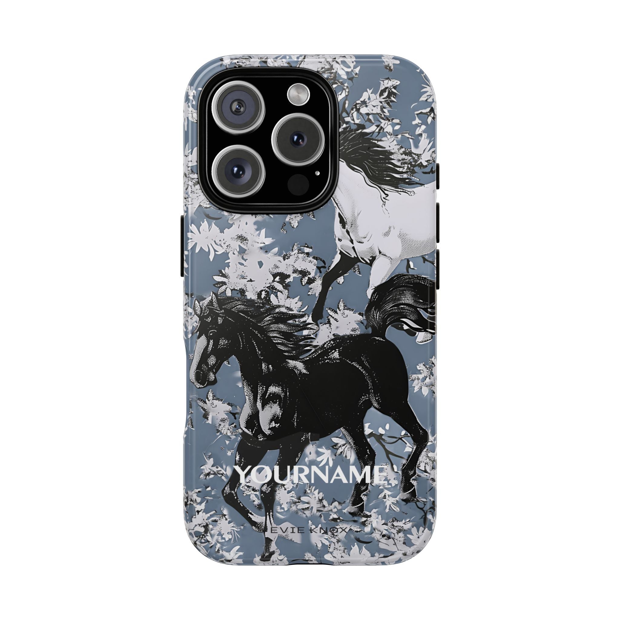 Horses on Dusty Blue Floral Pattern Tough Phone Case - Personalizable iPhone Case