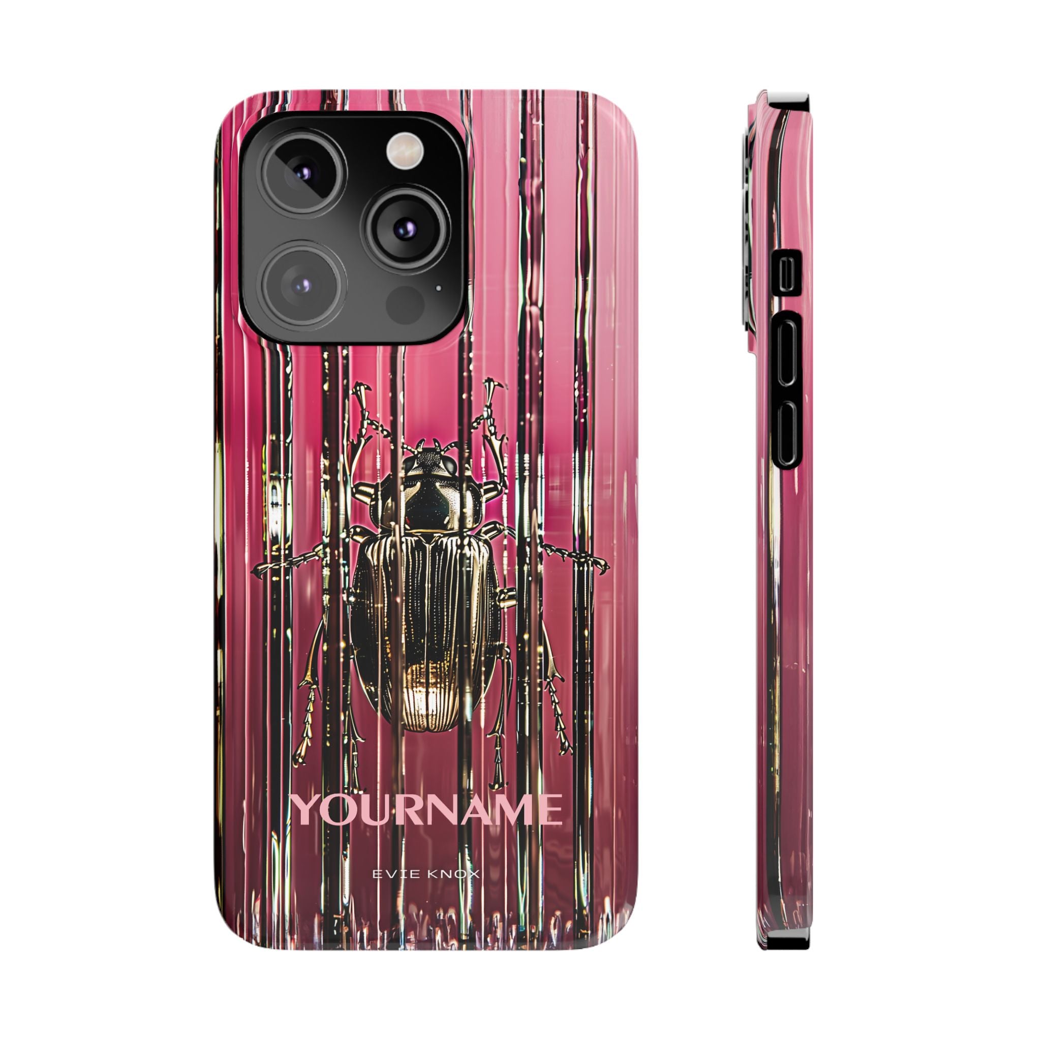 Pink Silver Beetle In Art Glass Slim iPhone Case — Personalized Phone Cover