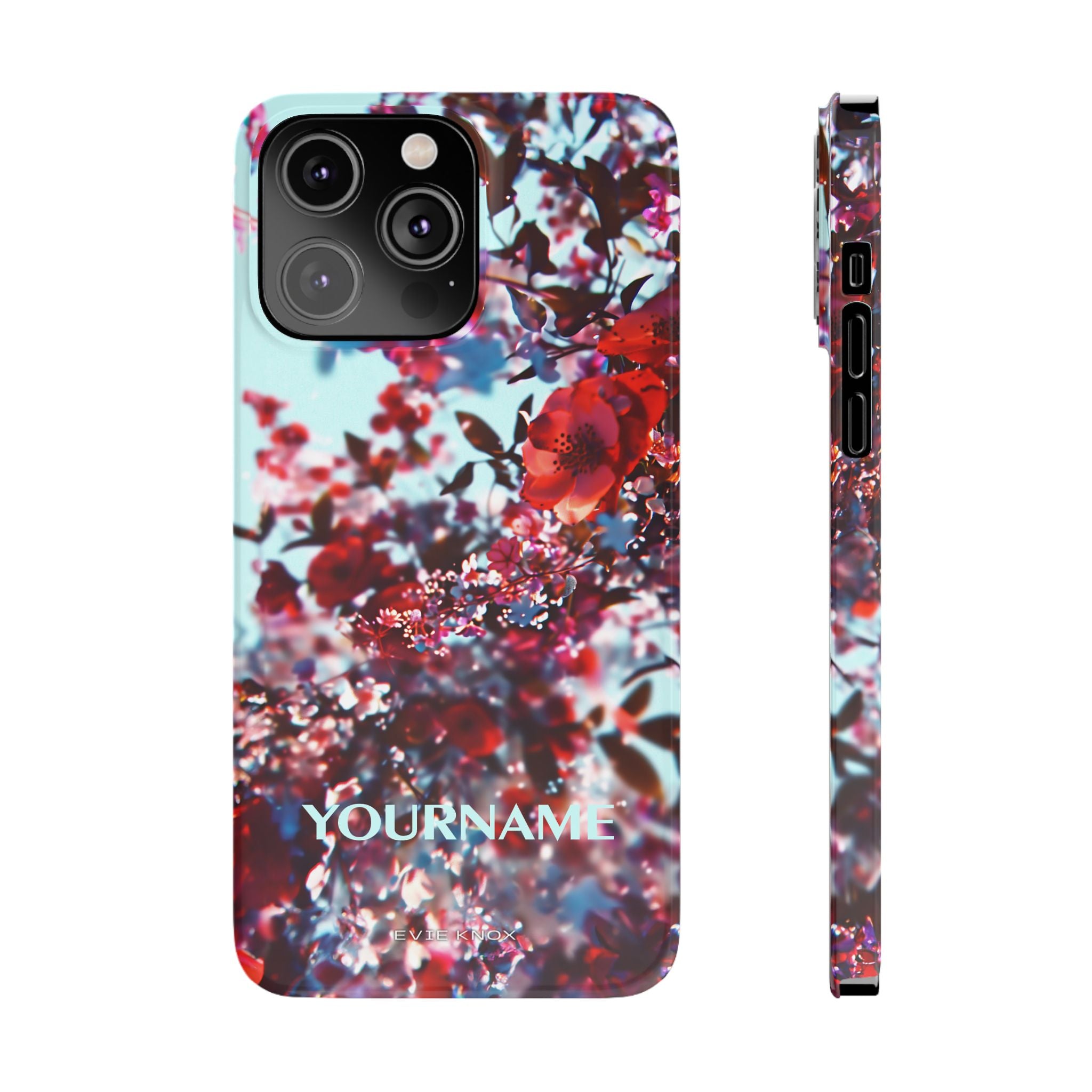Red Cherry Blossom Floral Slim iPhone Case