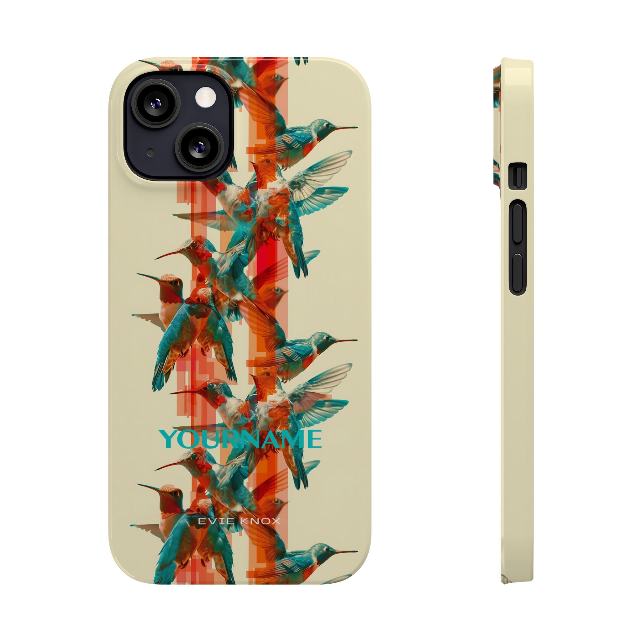 Hummingbird Stripe Slim Phone Case — Retro Teal & Coral Protective Cover