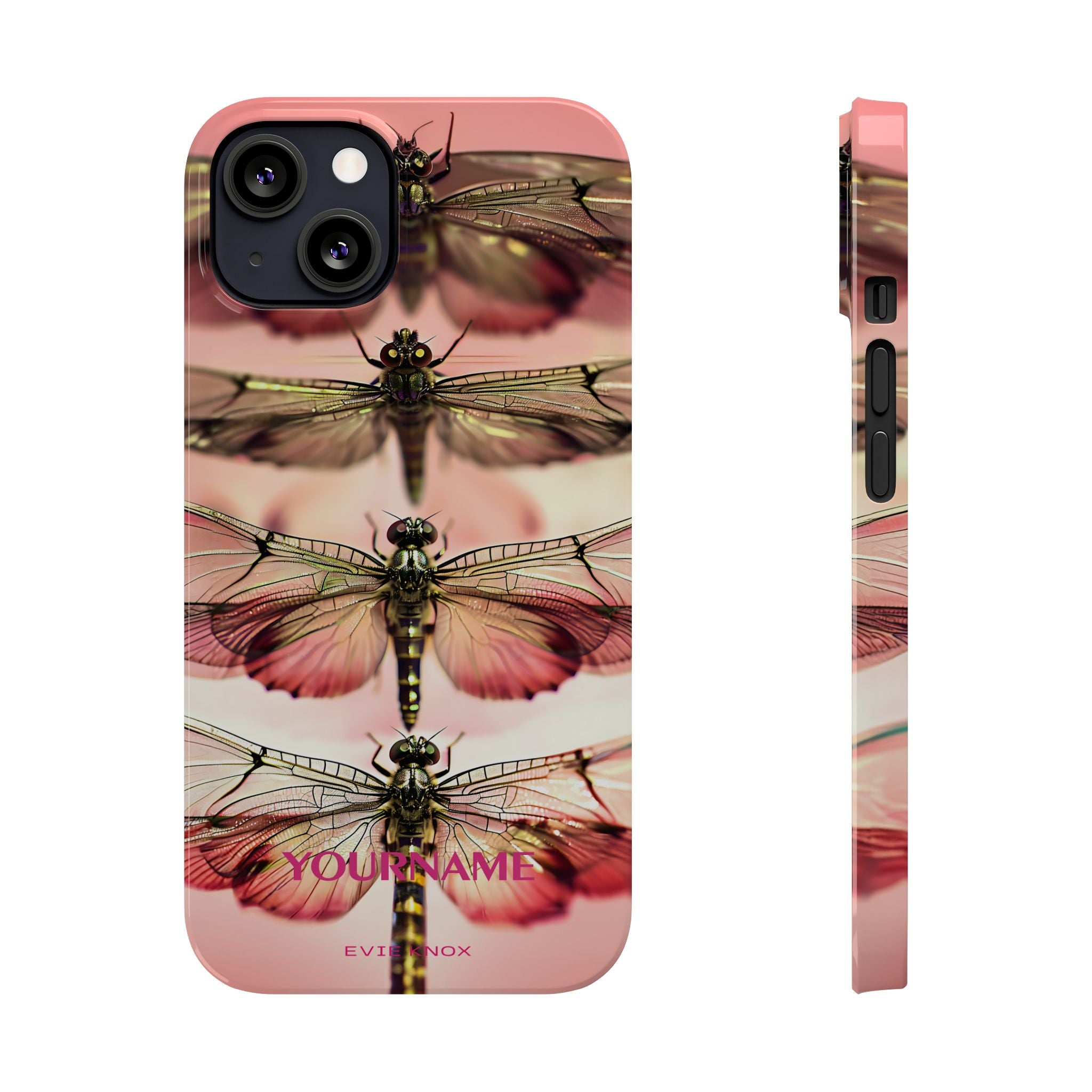 Dragonfly Array Slim Phone Case — Pink Floral Insect Art Protective Cover