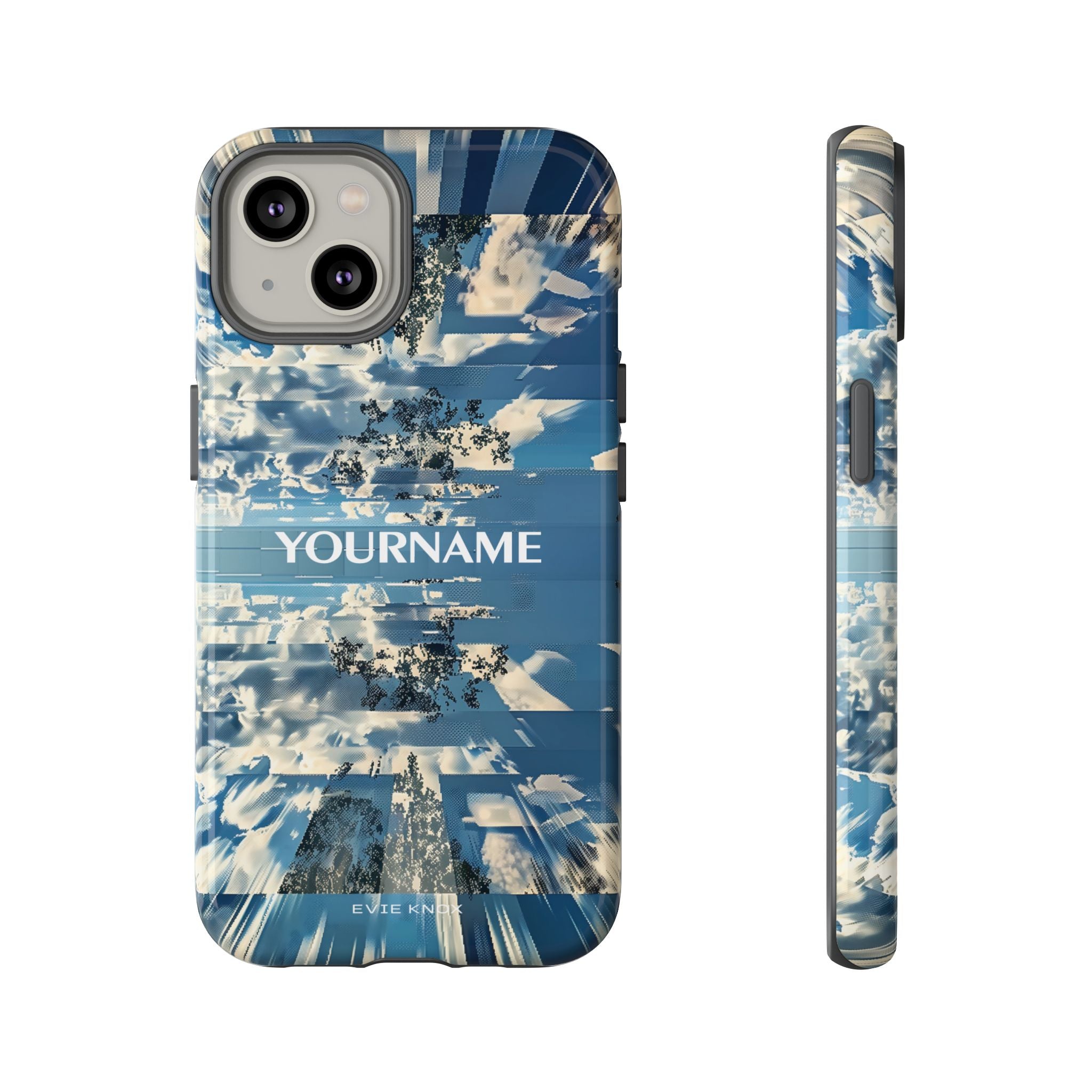 Abstract Prismatic Blue Sky Tough Phone Case — Glitch Cloudscape Design