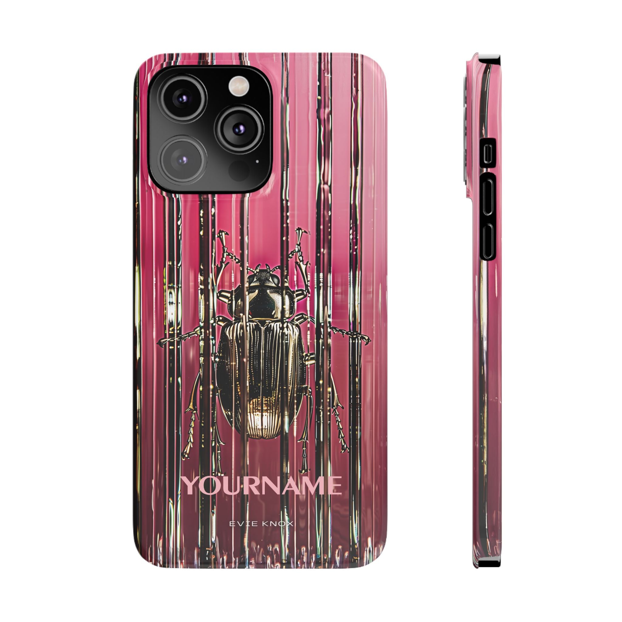 Pink Silver Beetle In Art Glass Slim iPhone Case — Personalized Phone Cover