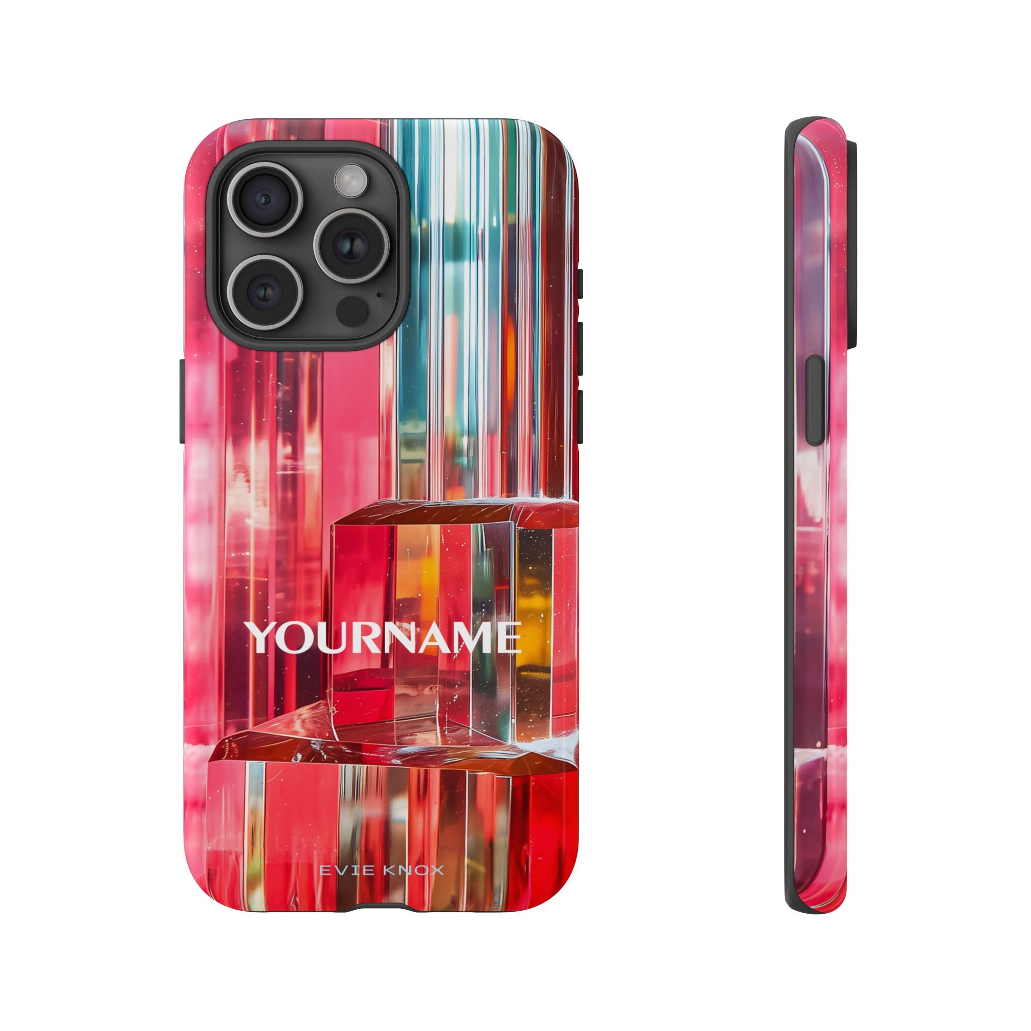 Abstract Prism Tough Phone Case — Red Geometric Crystal Design