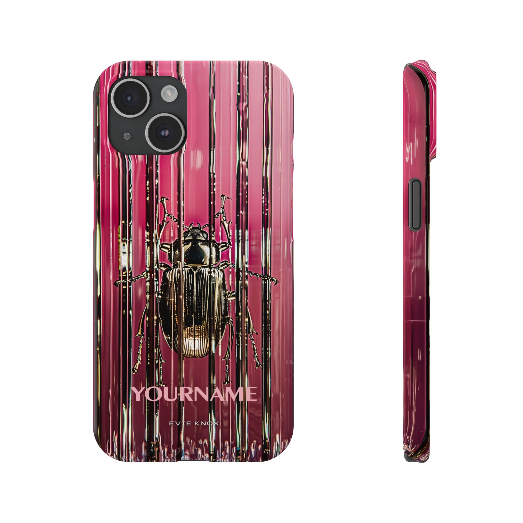 Pink Silver Beetle In Art Glass Slim iPhone Case — Personalized Phone Cover