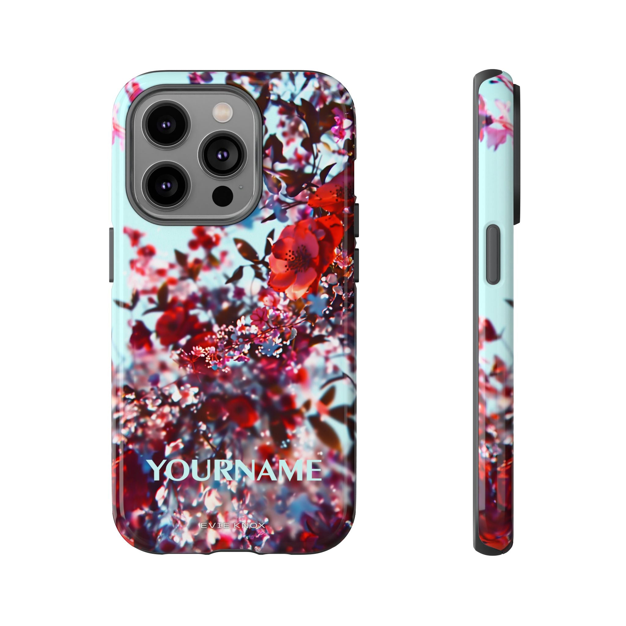 Red Cherry Blossom Floral Tough iPhone Case — Customizable Protective Cover