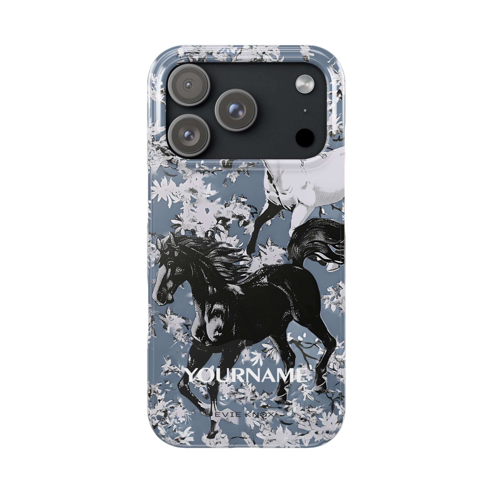 Horses on Dusty Blue Floral Pattern Slim Phone Case - Personalizable iPhone Case