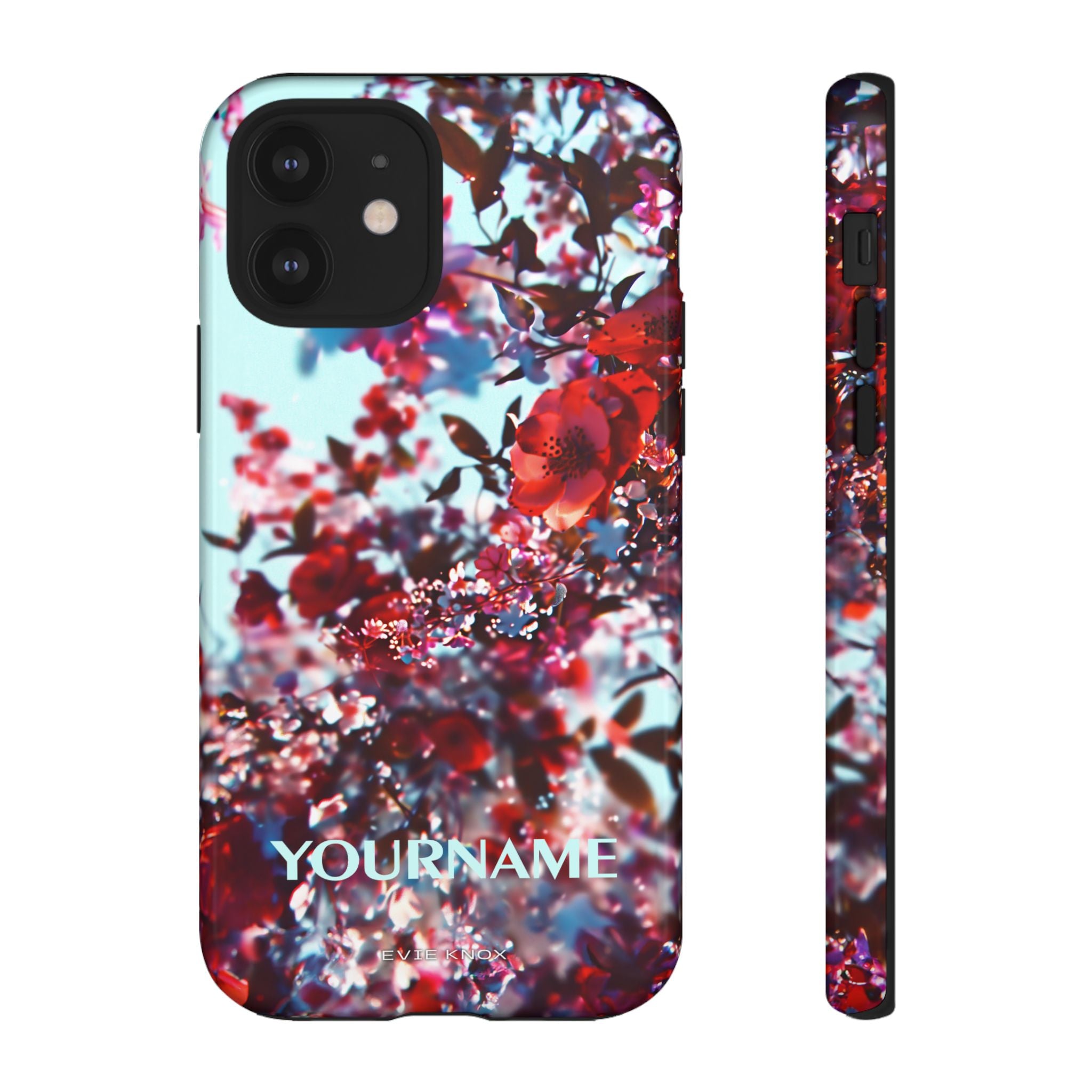 Red Cherry Blossom Floral Tough iPhone Case — Customizable Protective Cover