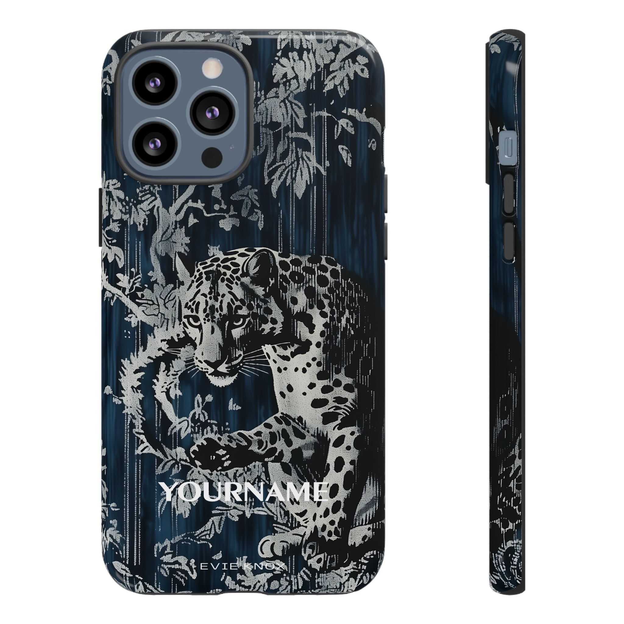 Indigo Leopard Phone Case — Tough Dark Floral iPhone Cover