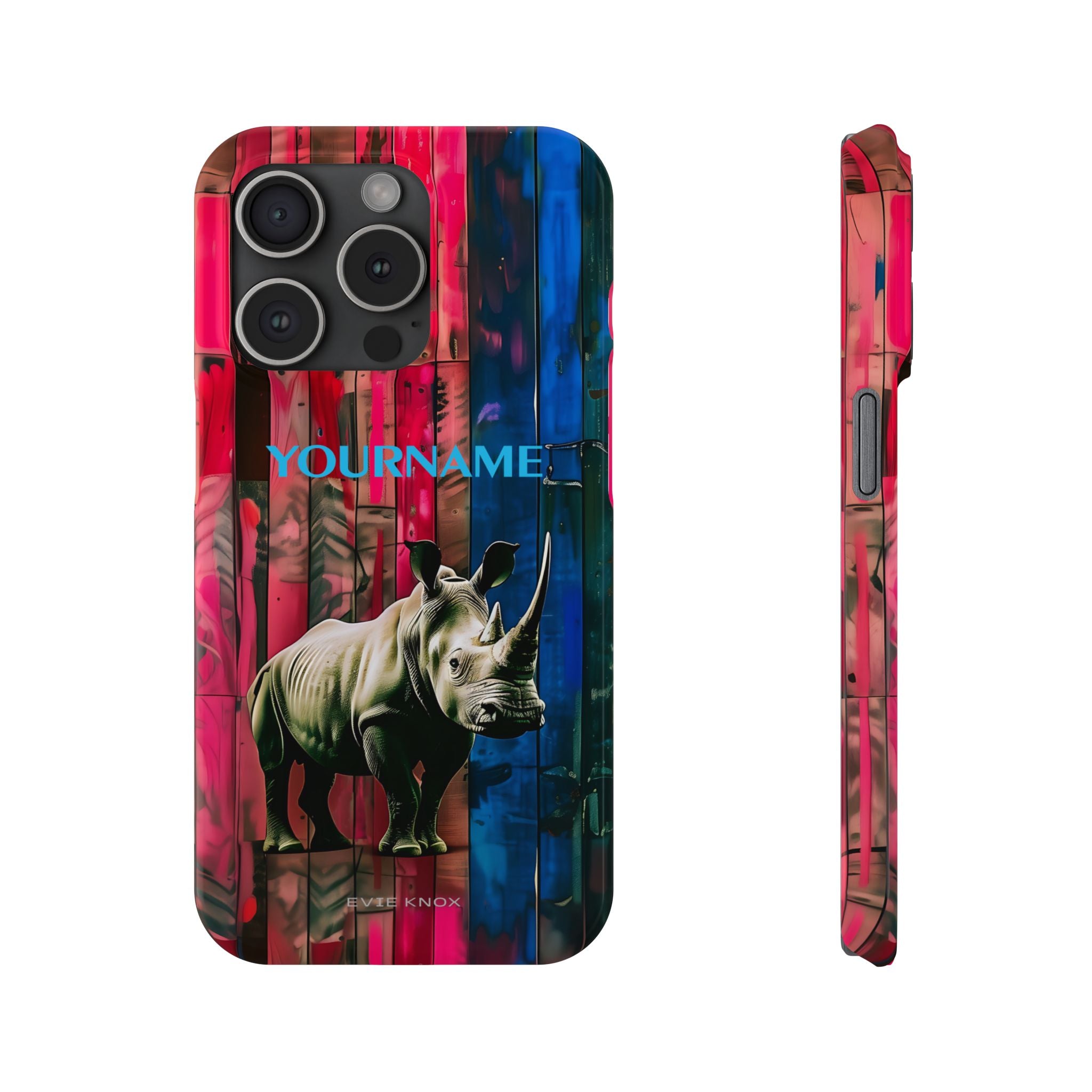 Rhino Pattern Slim Phone Case — Customized Colorful Wood Plank Design