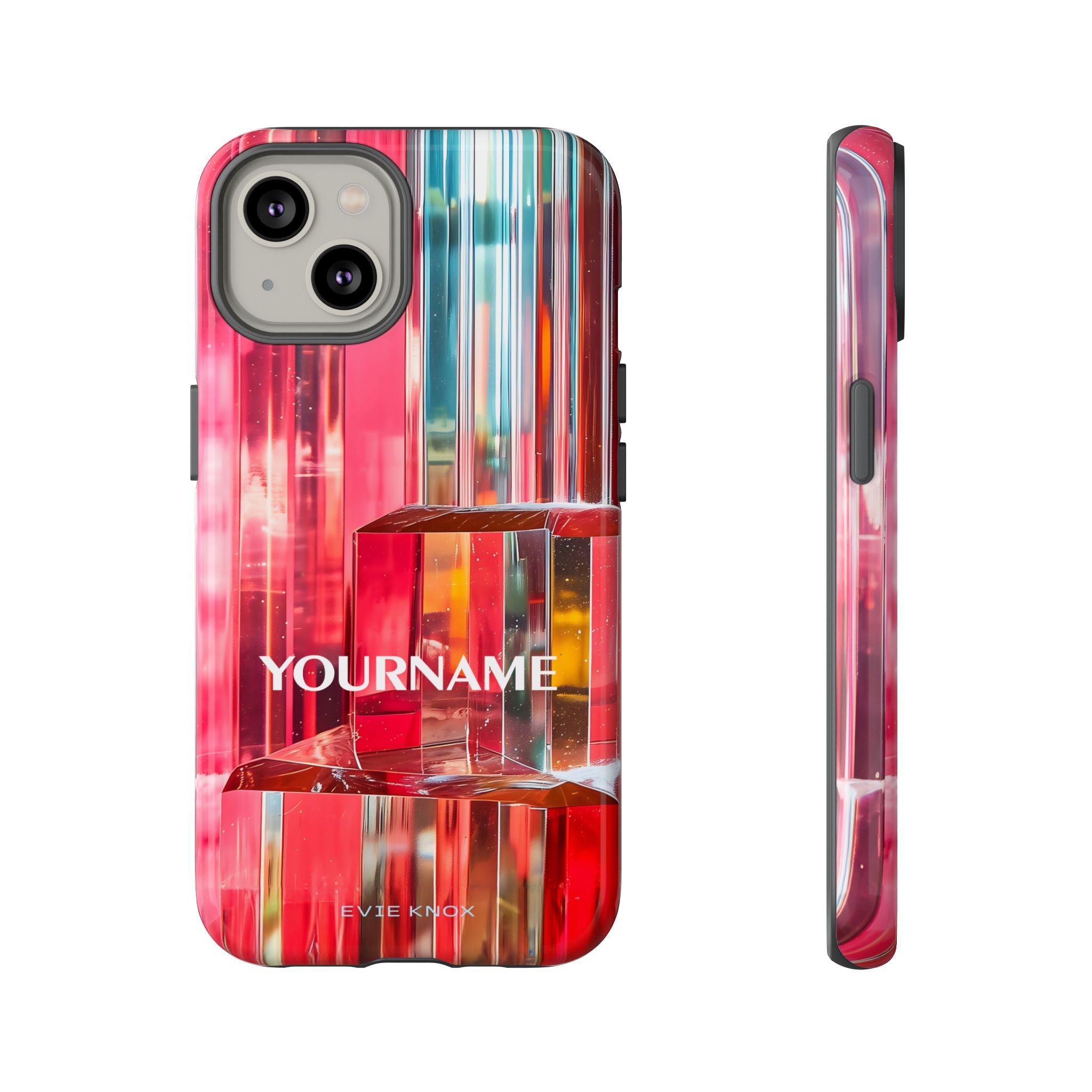 Abstract Prism Tough Phone Case — Red Geometric Crystal Design