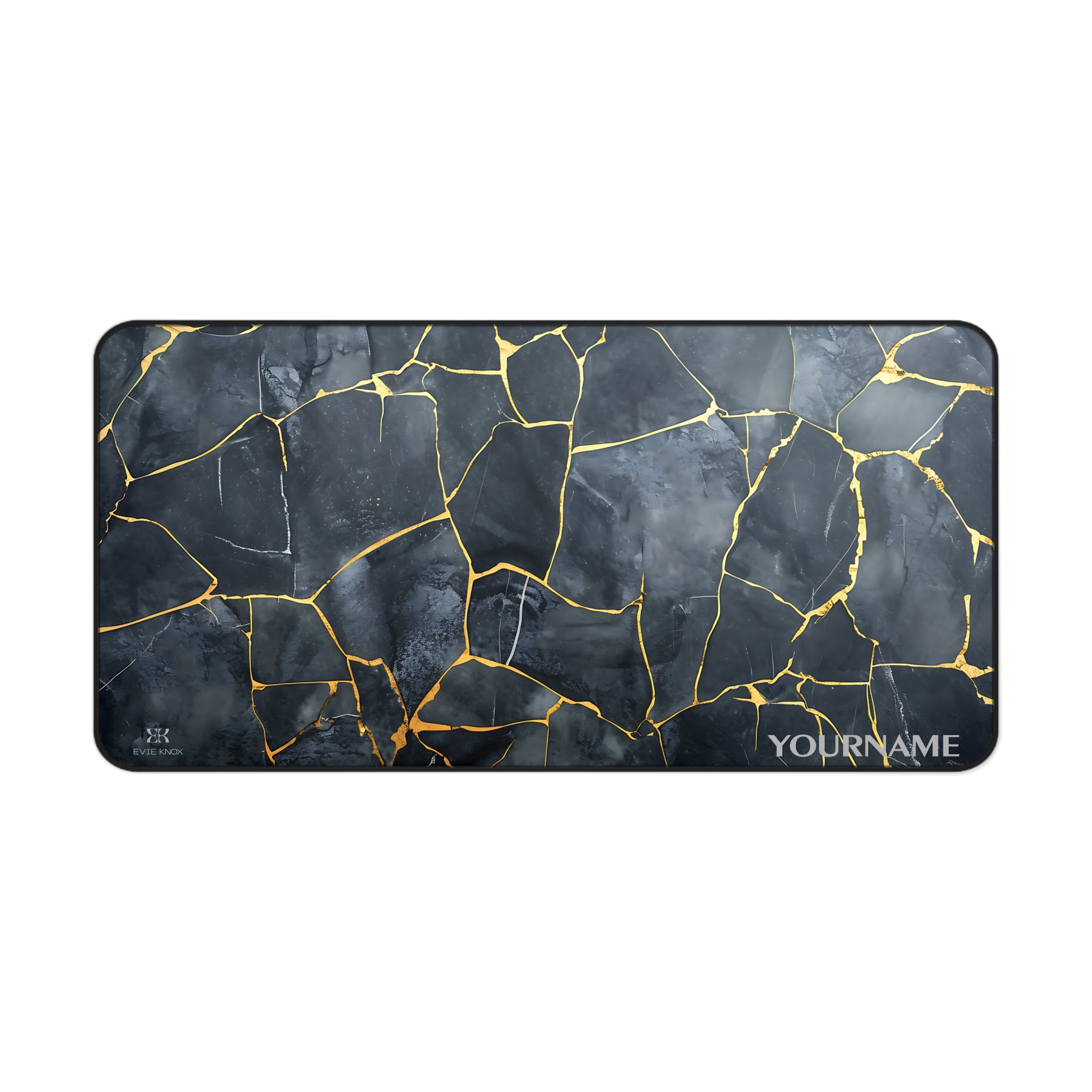 Slate Kintsugi Desk Mat — Black & Gold Personalized Mouse Pad